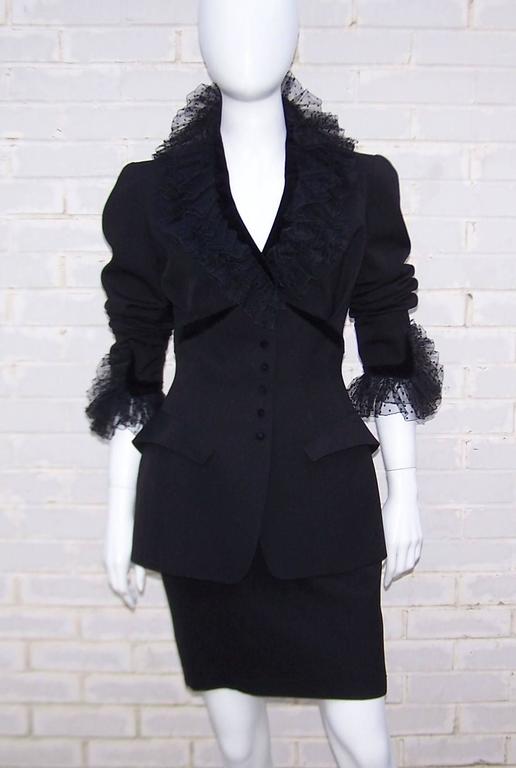 1980's Thierry Mugler Black Evening Suit With Velvet and Netting ...