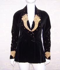 1980's Karl Lagerfeld Black Velvet Jacket With Intricate Gold Braid & Beading