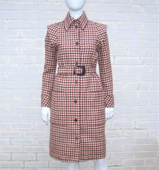 Futuristic 1960's Geoffrey Beene Brown Wool Plaid Coat Dress