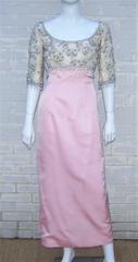 Pretty in Pink 1950's Silk Satin Beaded Princess Dress With Train