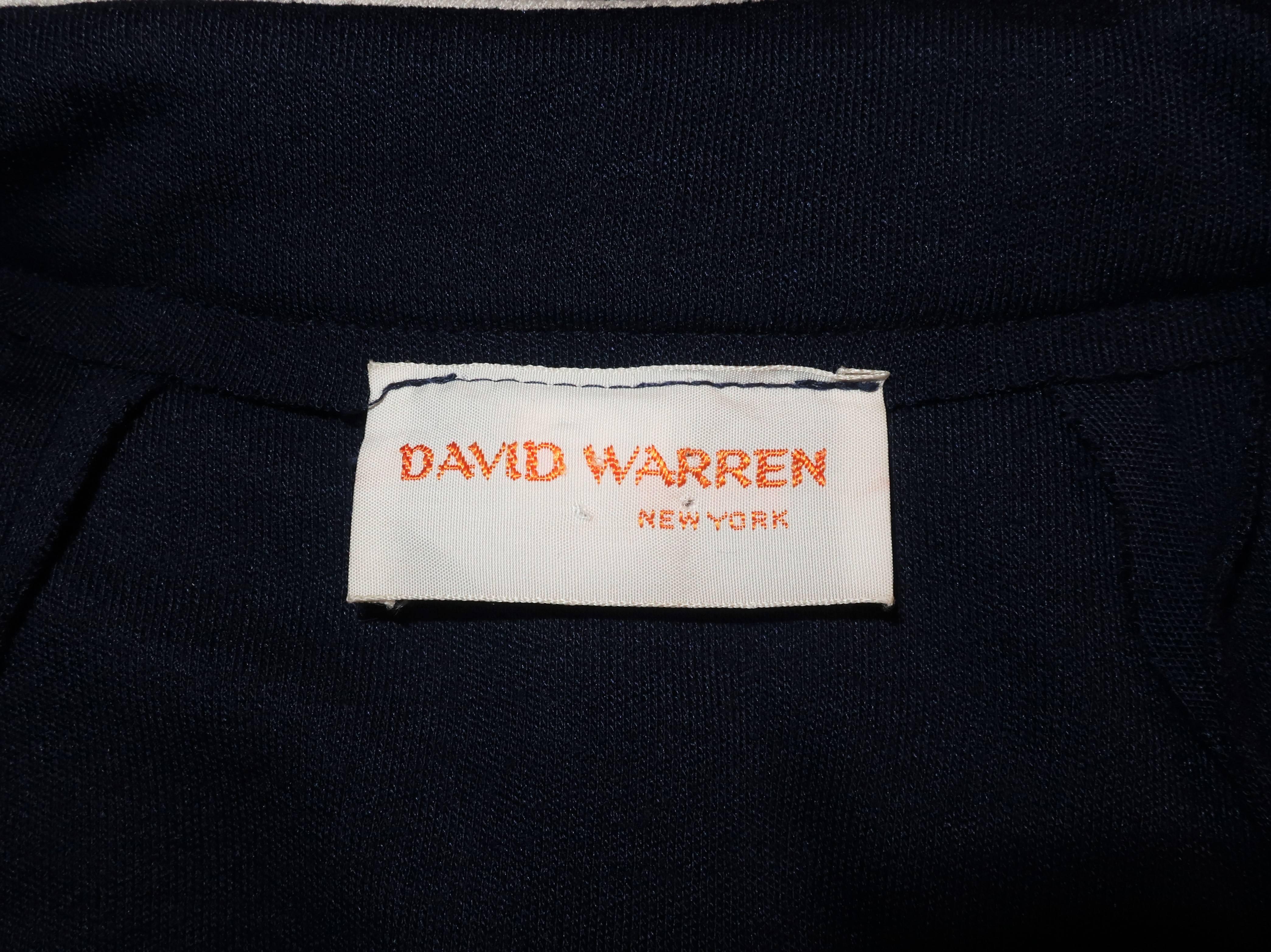 1980's David Warren Navy Blue & White Wool Knit Dress 2