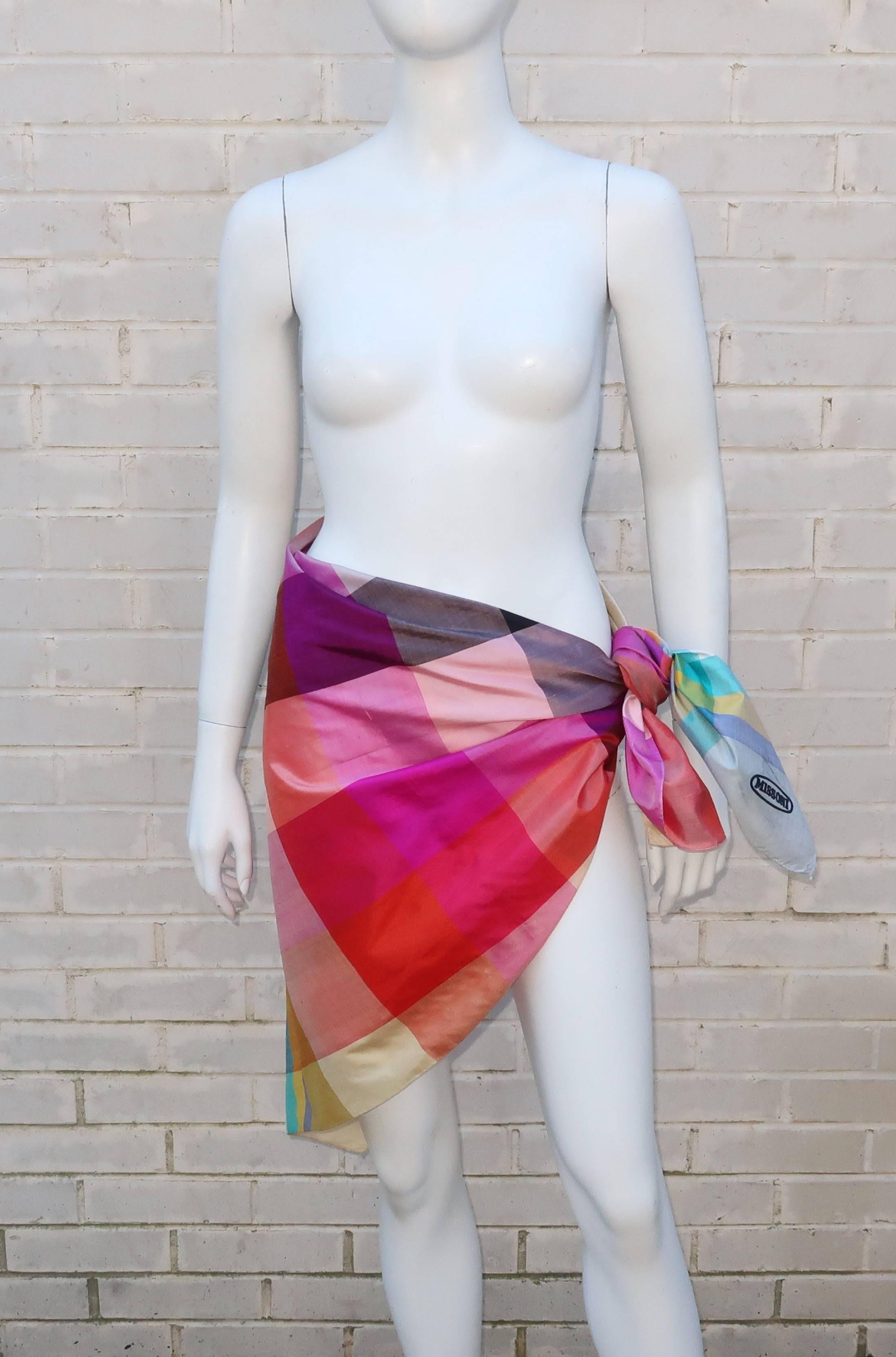 Women's or Men's 1980's Large Missoni Raw Silk Scarf Wrap