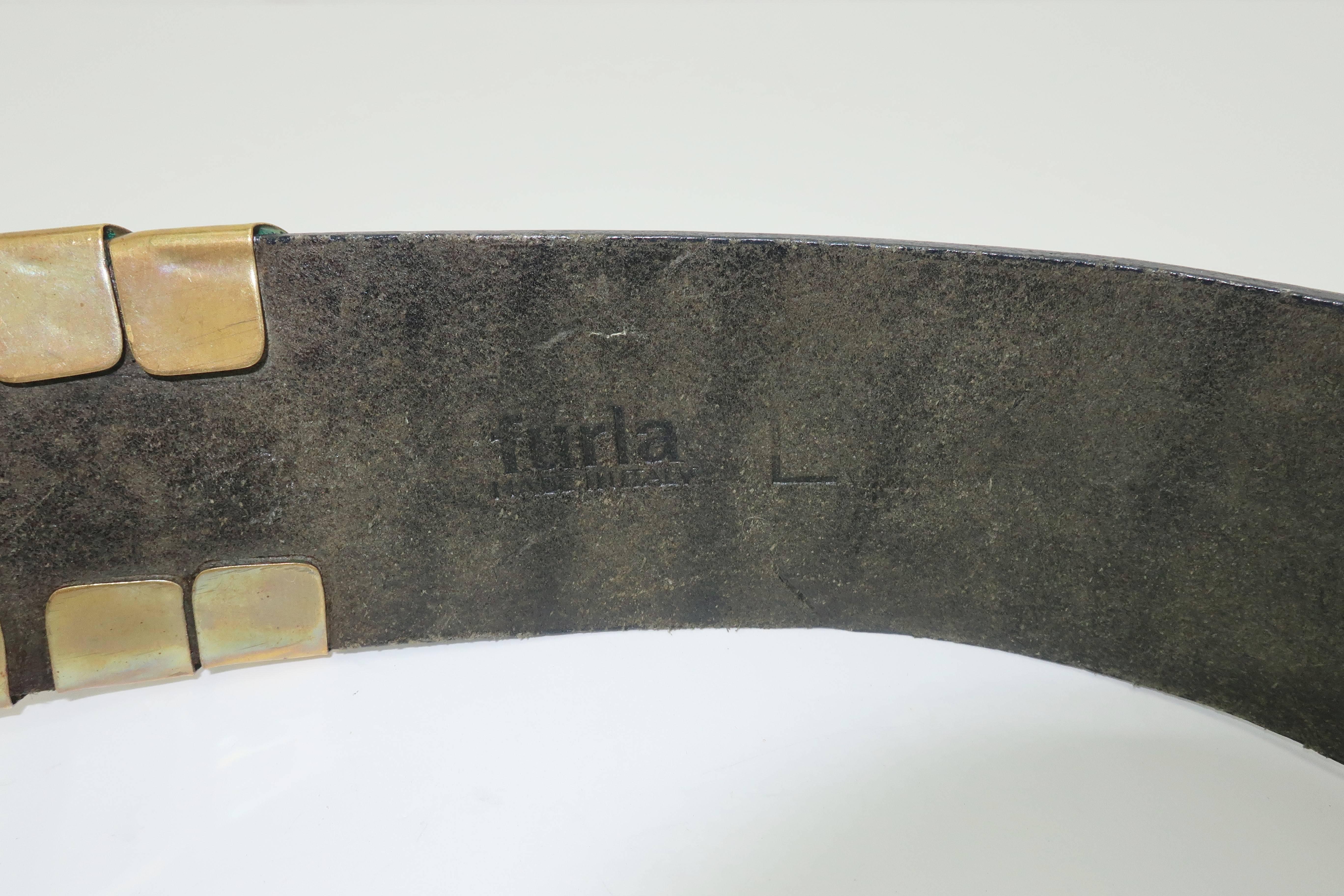 1980's Furla Italian Leather Belt With Brass Snake Buckle 4