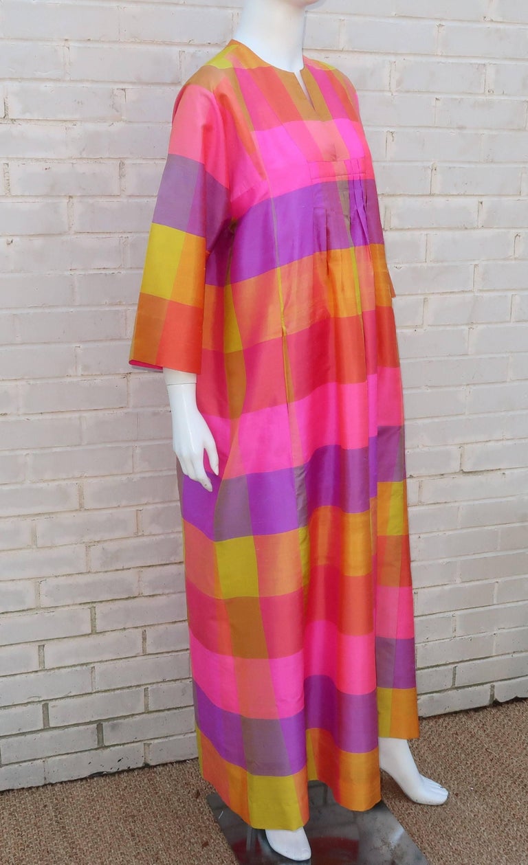 jim thompson silk dress Jim Thompson Vintage Silk Thai Caftan Kaftan 70s 60s Dress Siam Kimono  HIPPIE P