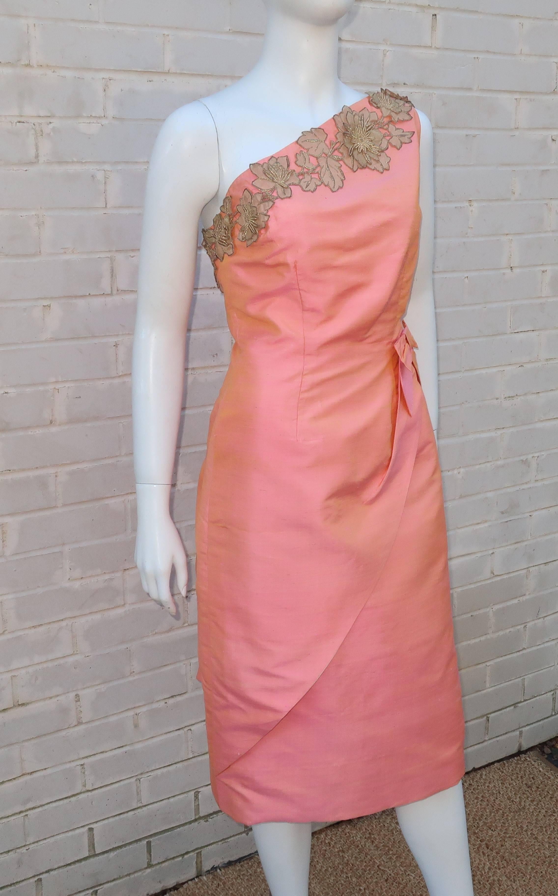 1950's Dupioni Silk One-Shoulder Goddess Dress With Drape 1