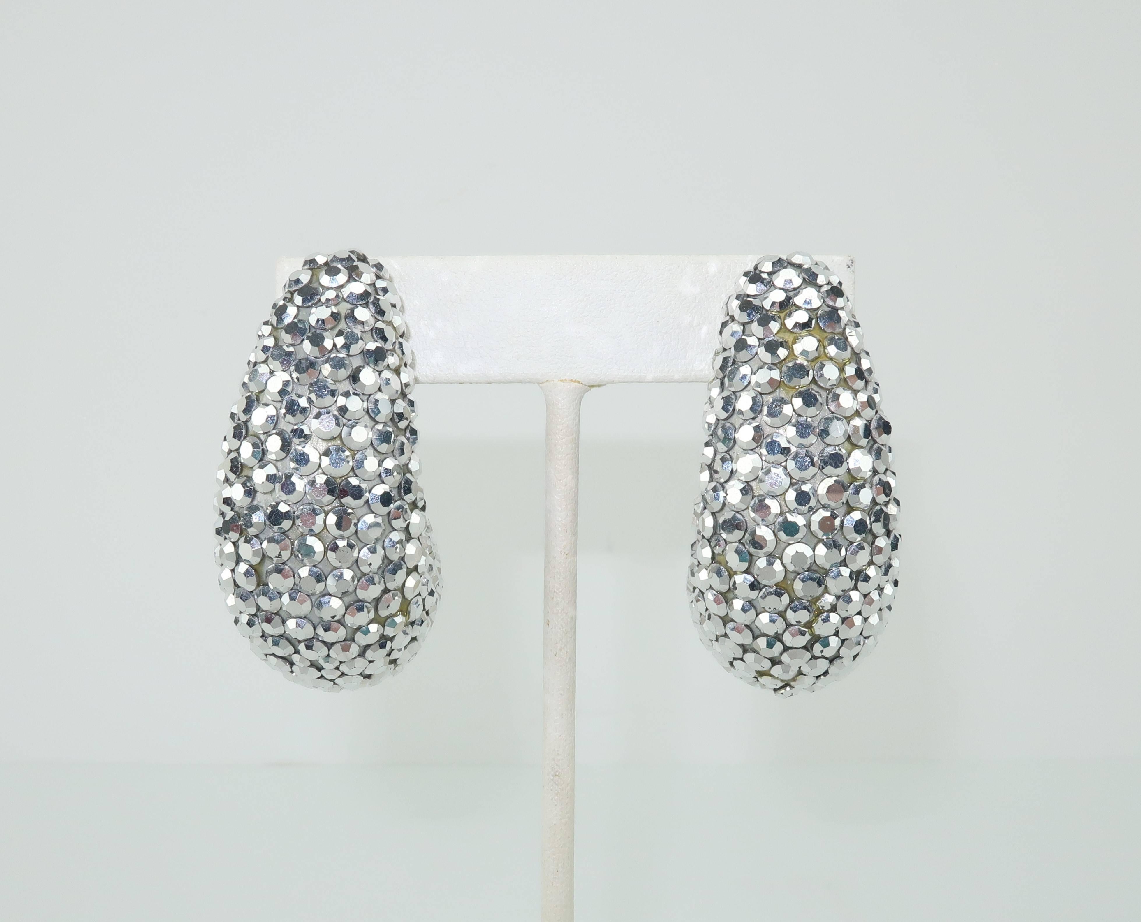 1980's Richard Kerr Nautilus Shaped Silver Pave Crystal Earrings 3