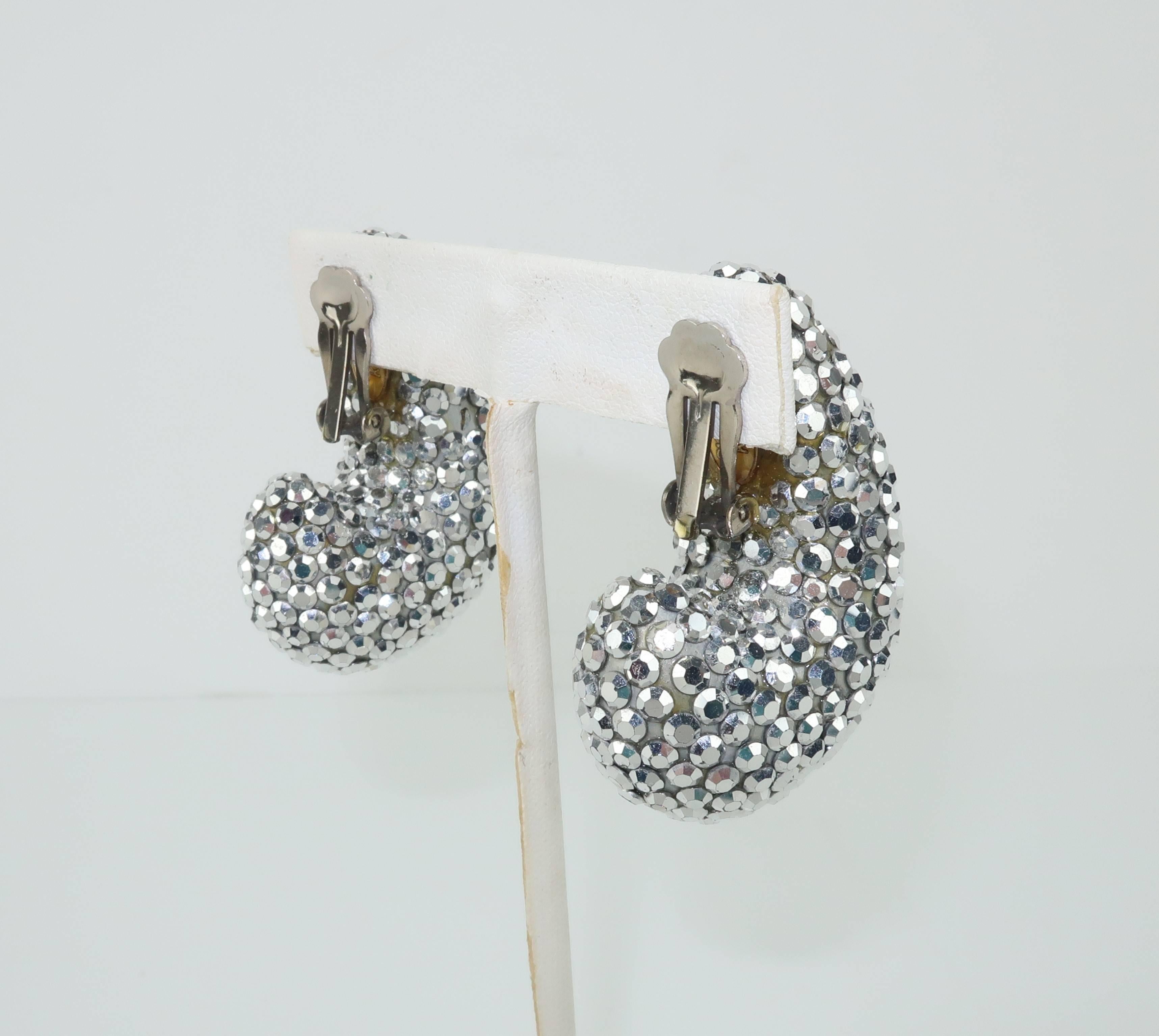 1980's Richard Kerr Nautilus Shaped Silver Pave Crystal Earrings 2