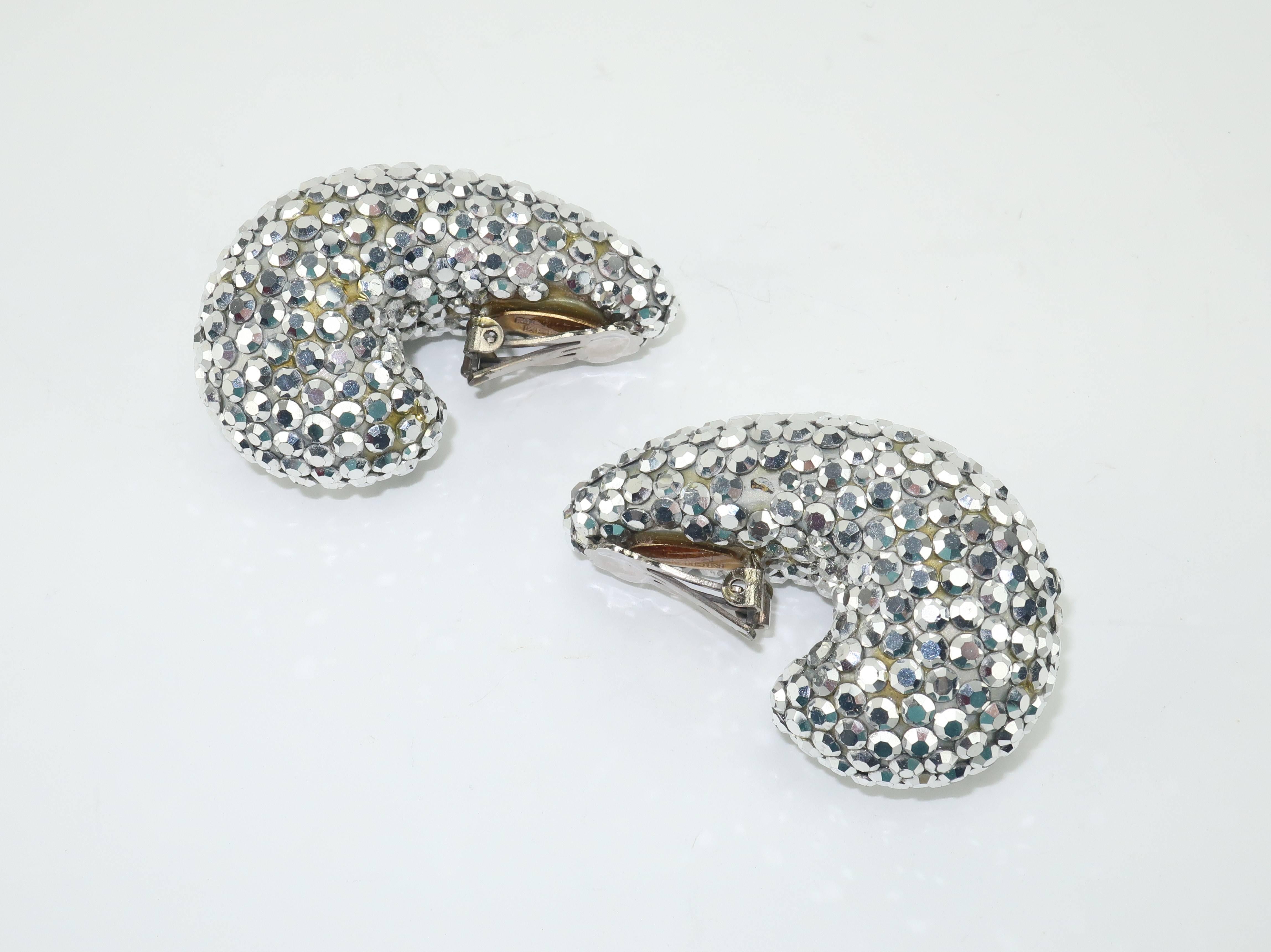 1980's Richard Kerr Nautilus Shaped Silver Pave Crystal Earrings 4