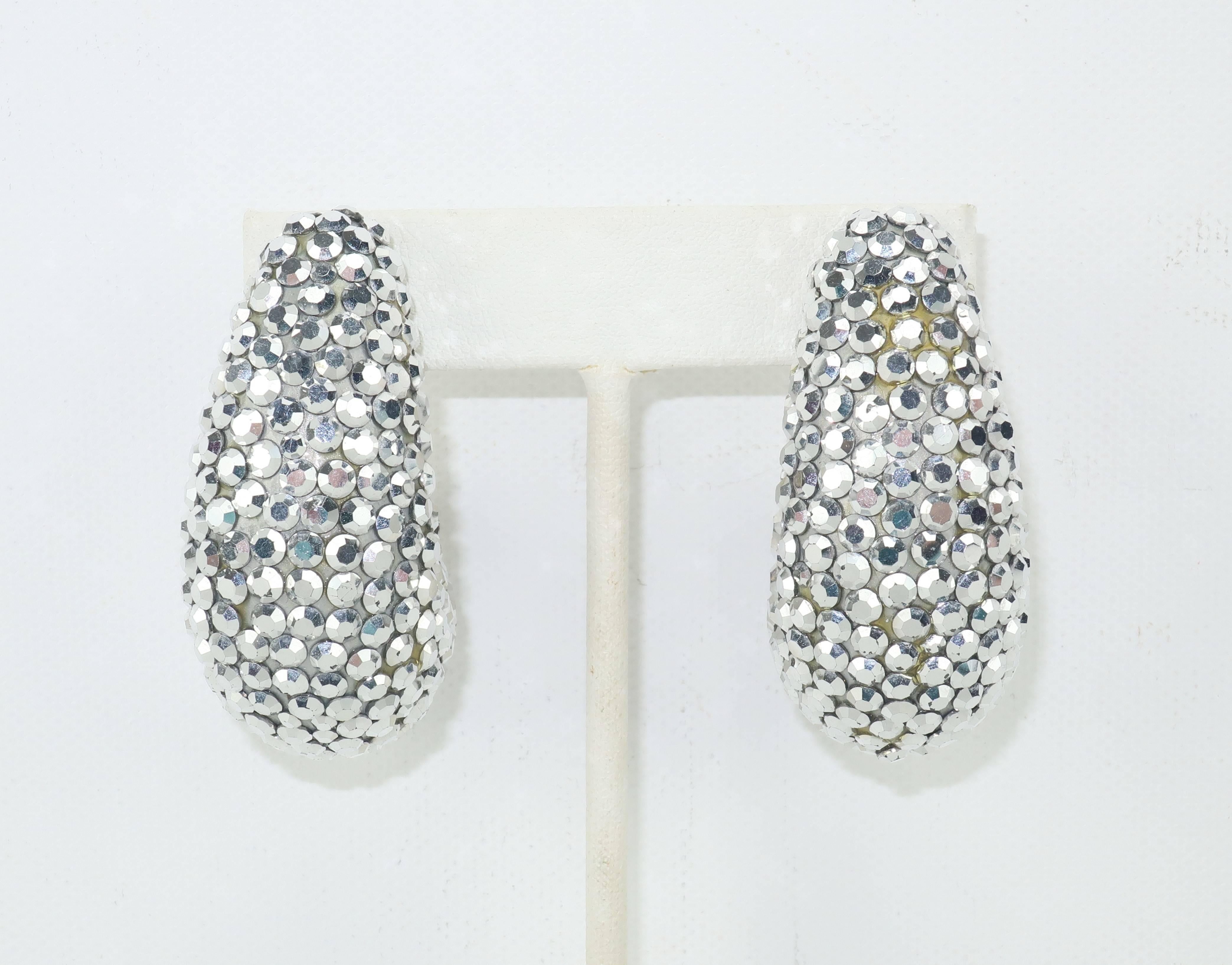 Modern 1980's Richard Kerr Nautilus Shaped Silver Pave Crystal Earrings