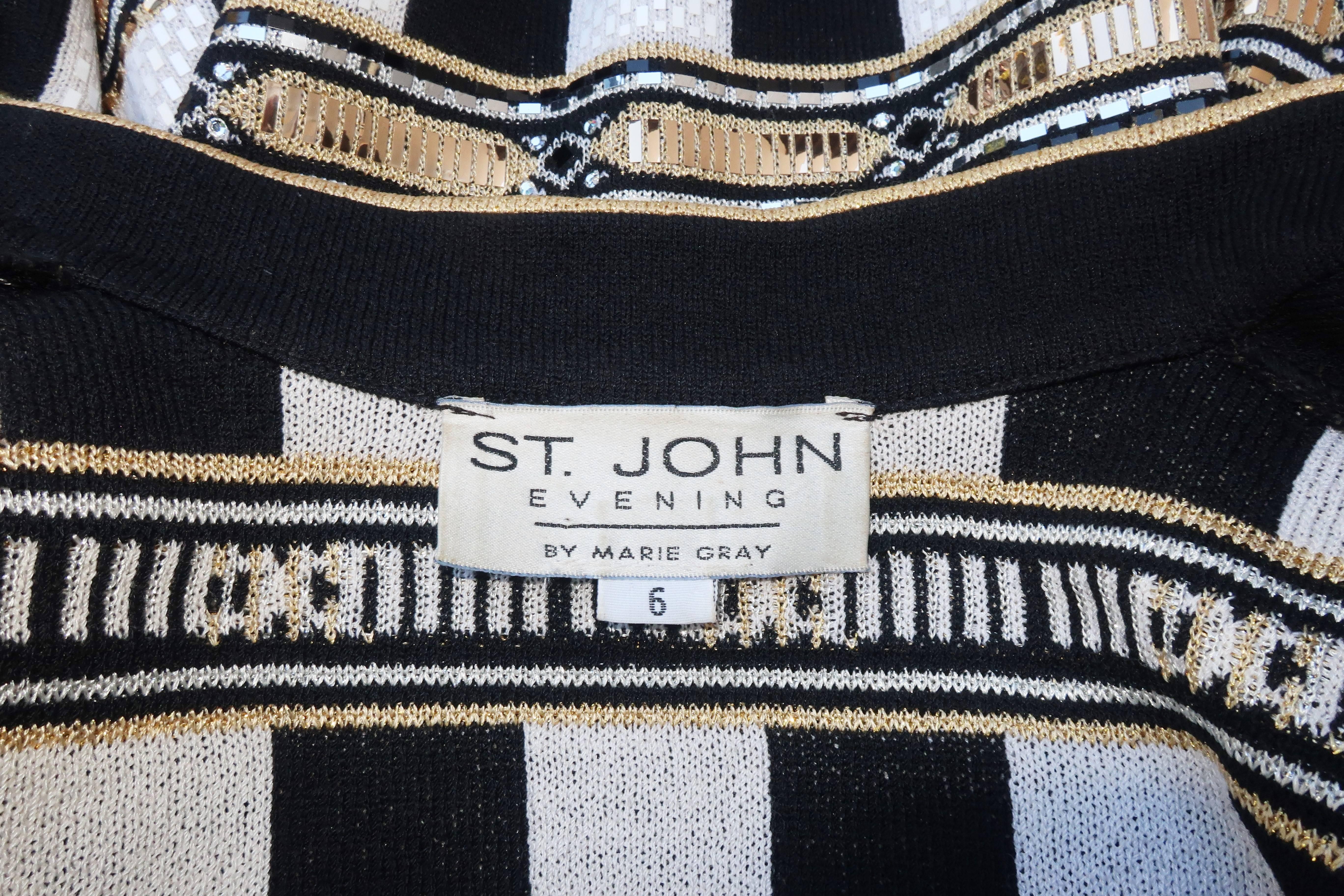 C.1990 St. John Evening Mirrored Metallic Knit Cafe Racer Jacket 5