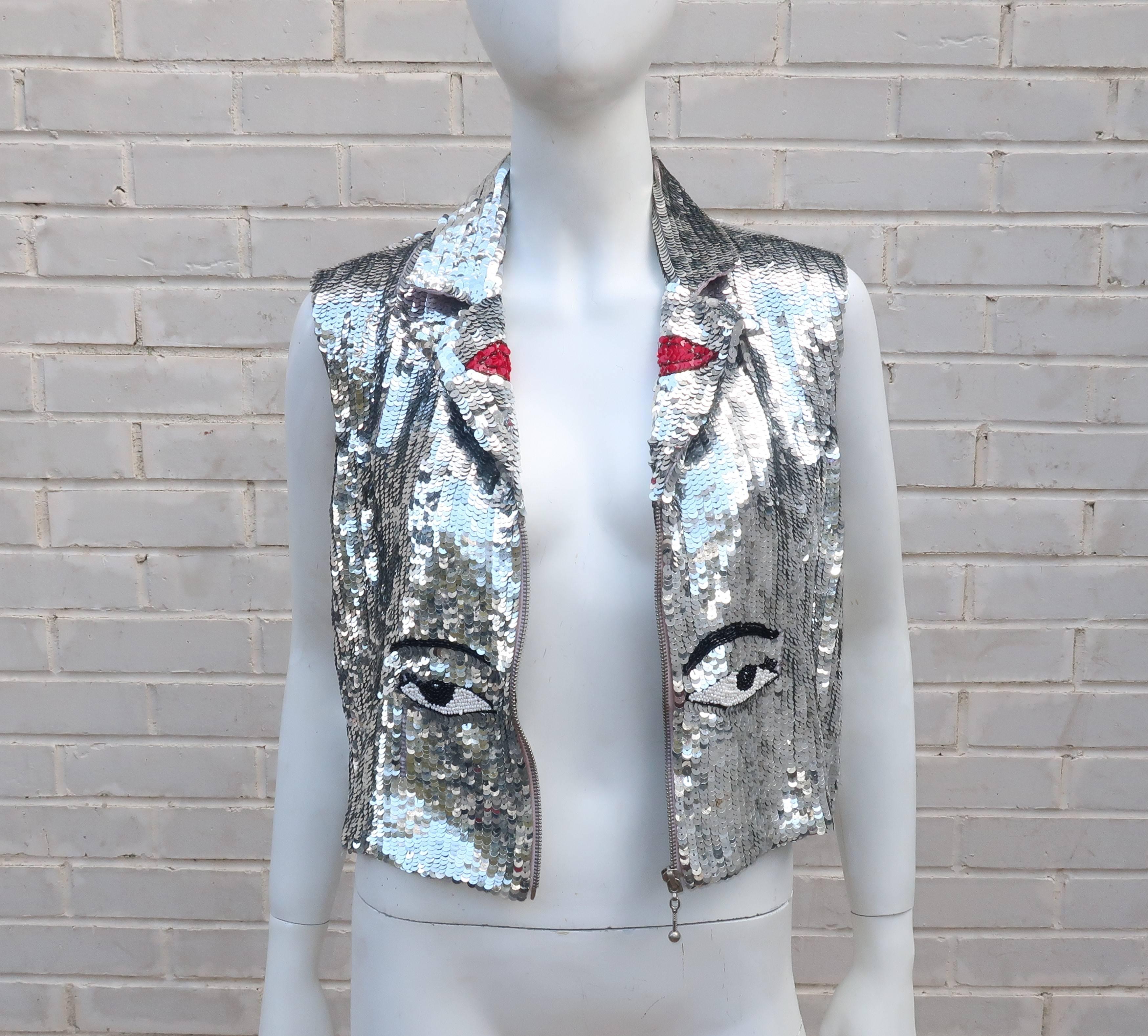 1980's Silver Sequined Face Vest 3