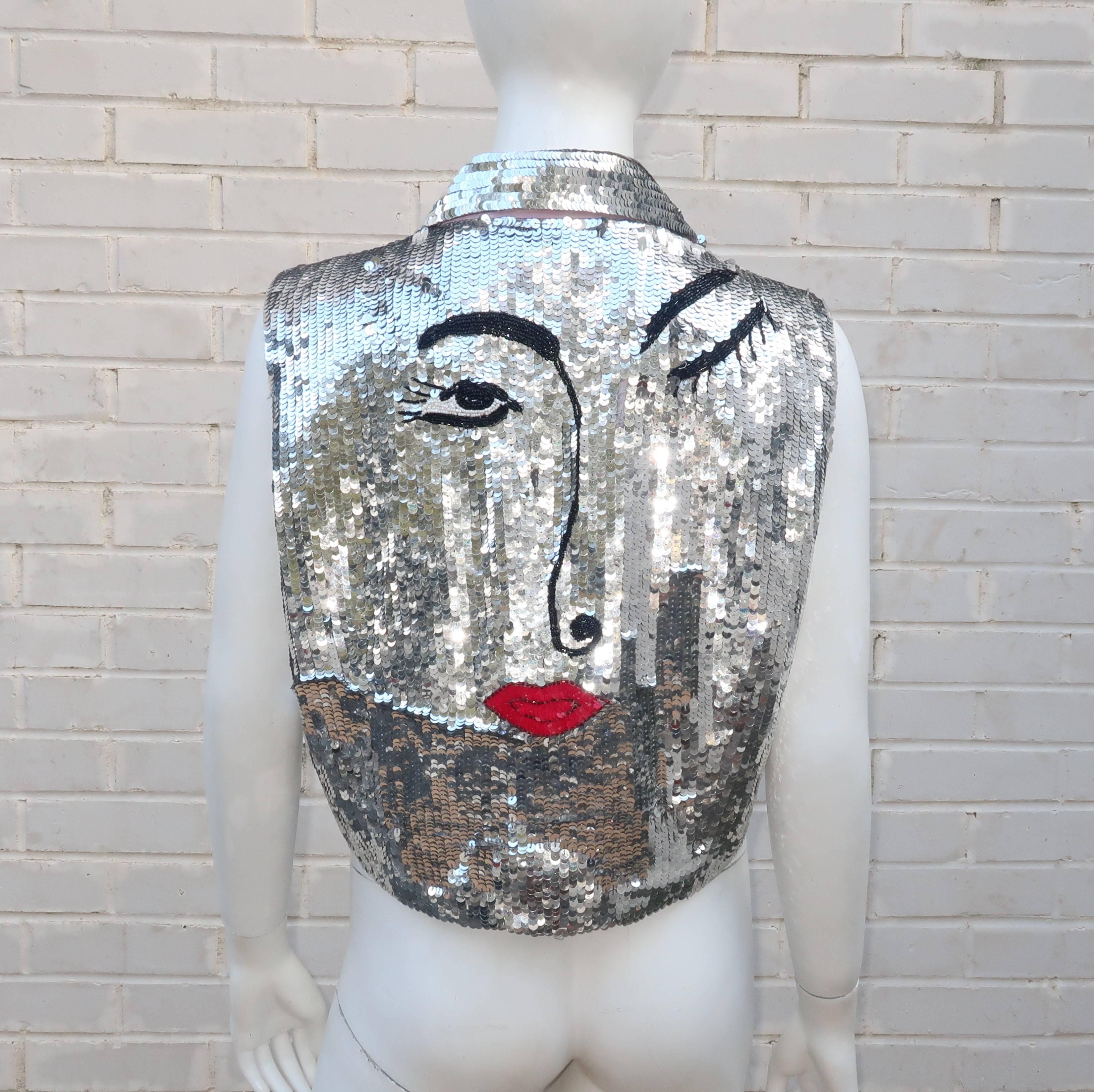 1980's Silver Sequined Face Vest 5