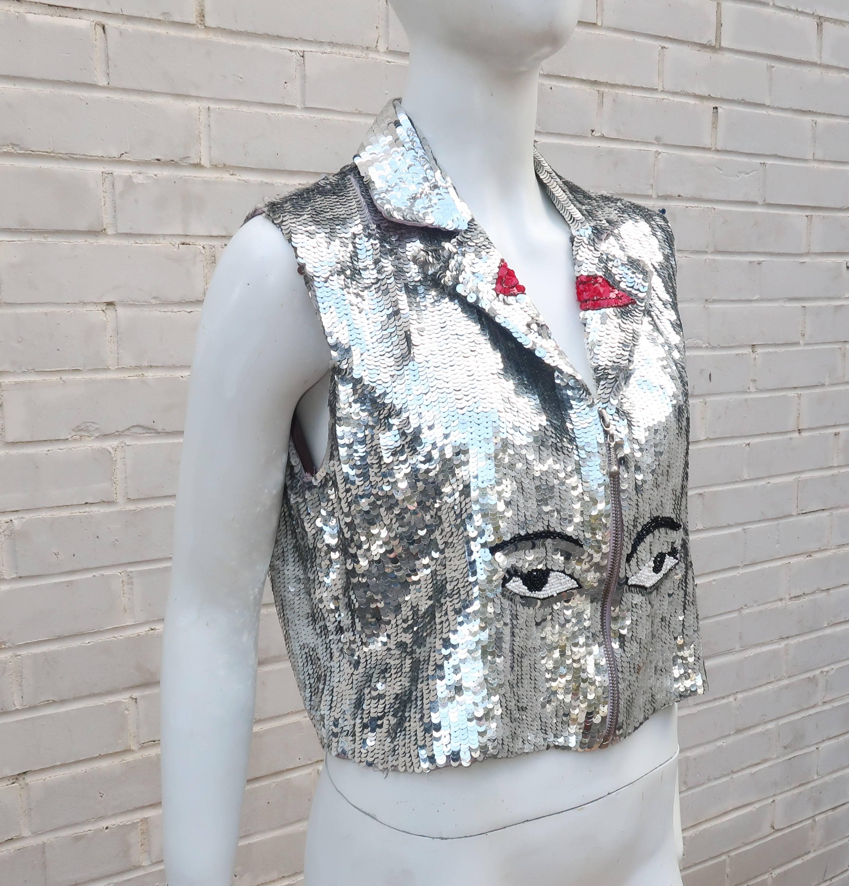 1980's Silver Sequined Face Vest 2