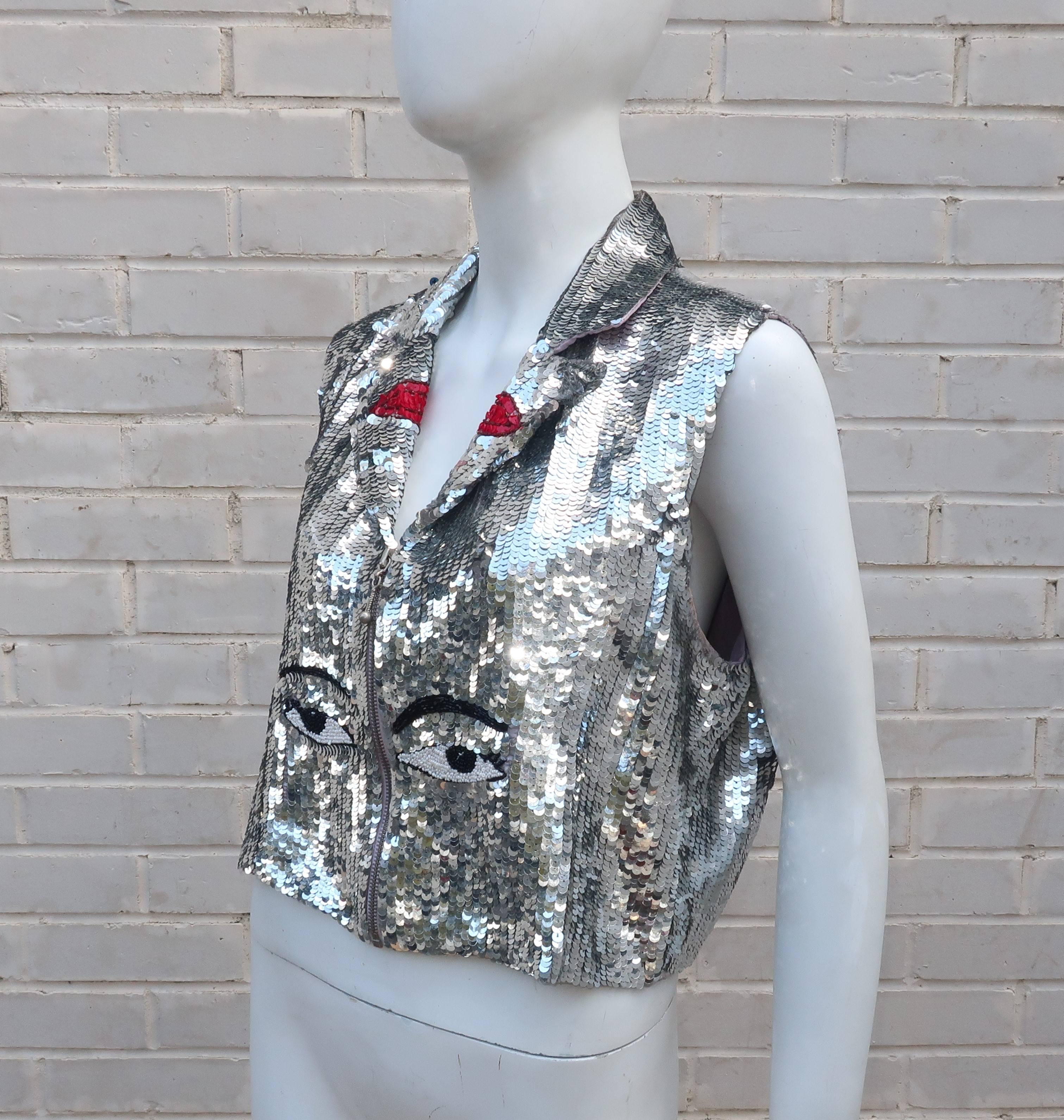 1980's Silver Sequined Face Vest 4