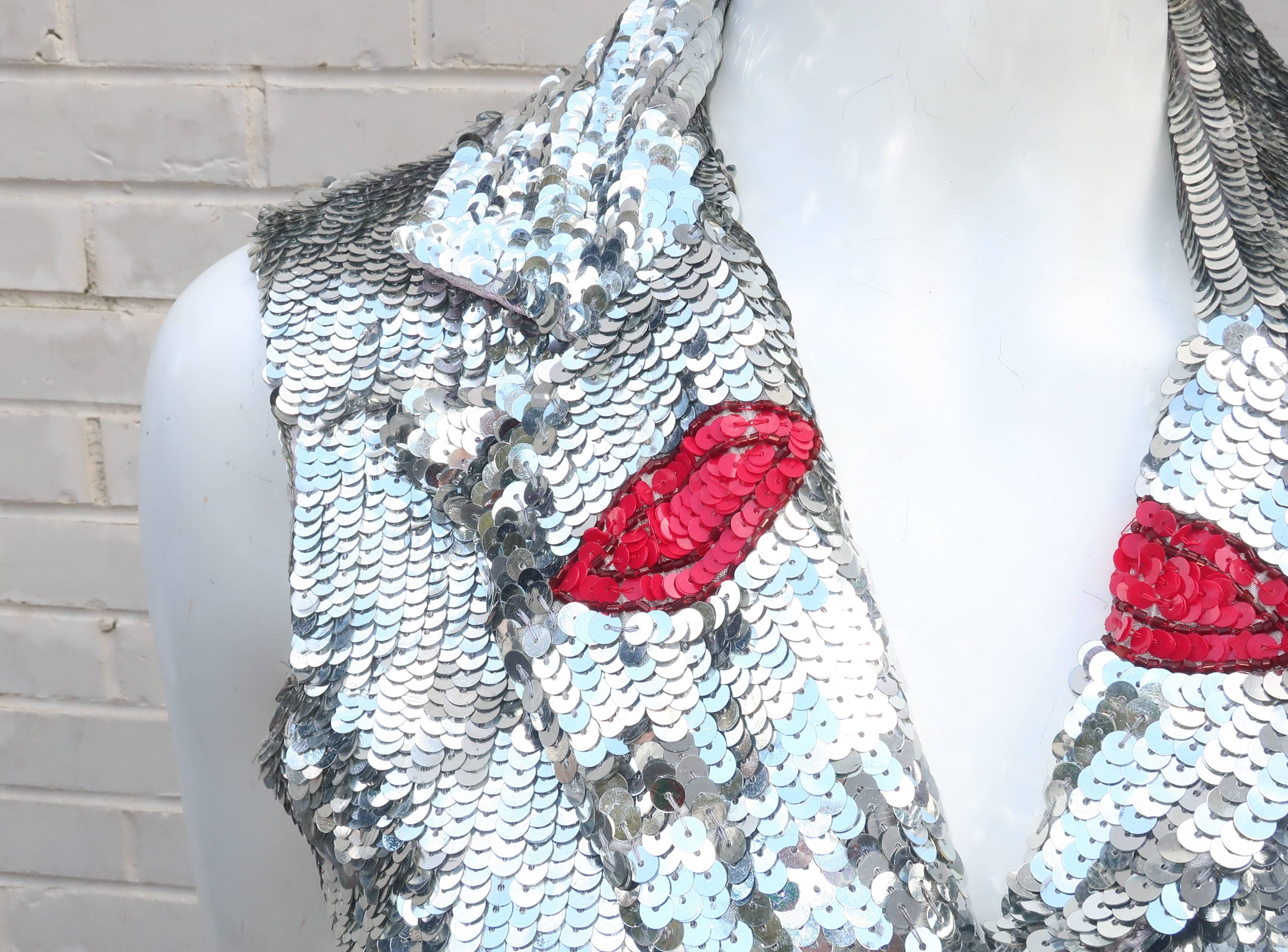 1980's Silver Sequined Face Vest 1