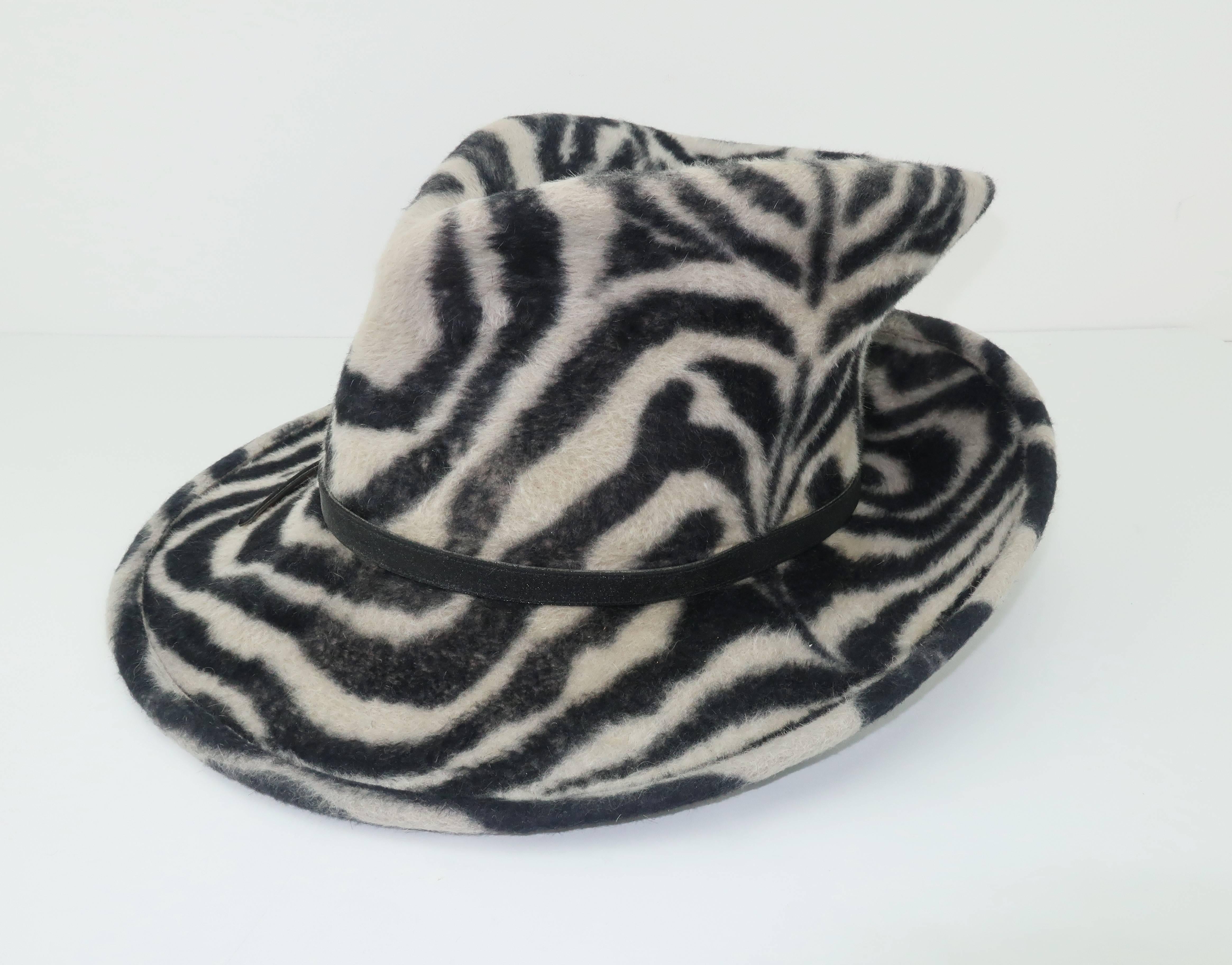 Sculptural Philip Treacy Stylized Wool Animal Print Fedora Hat In Good Condition In Atlanta, GA