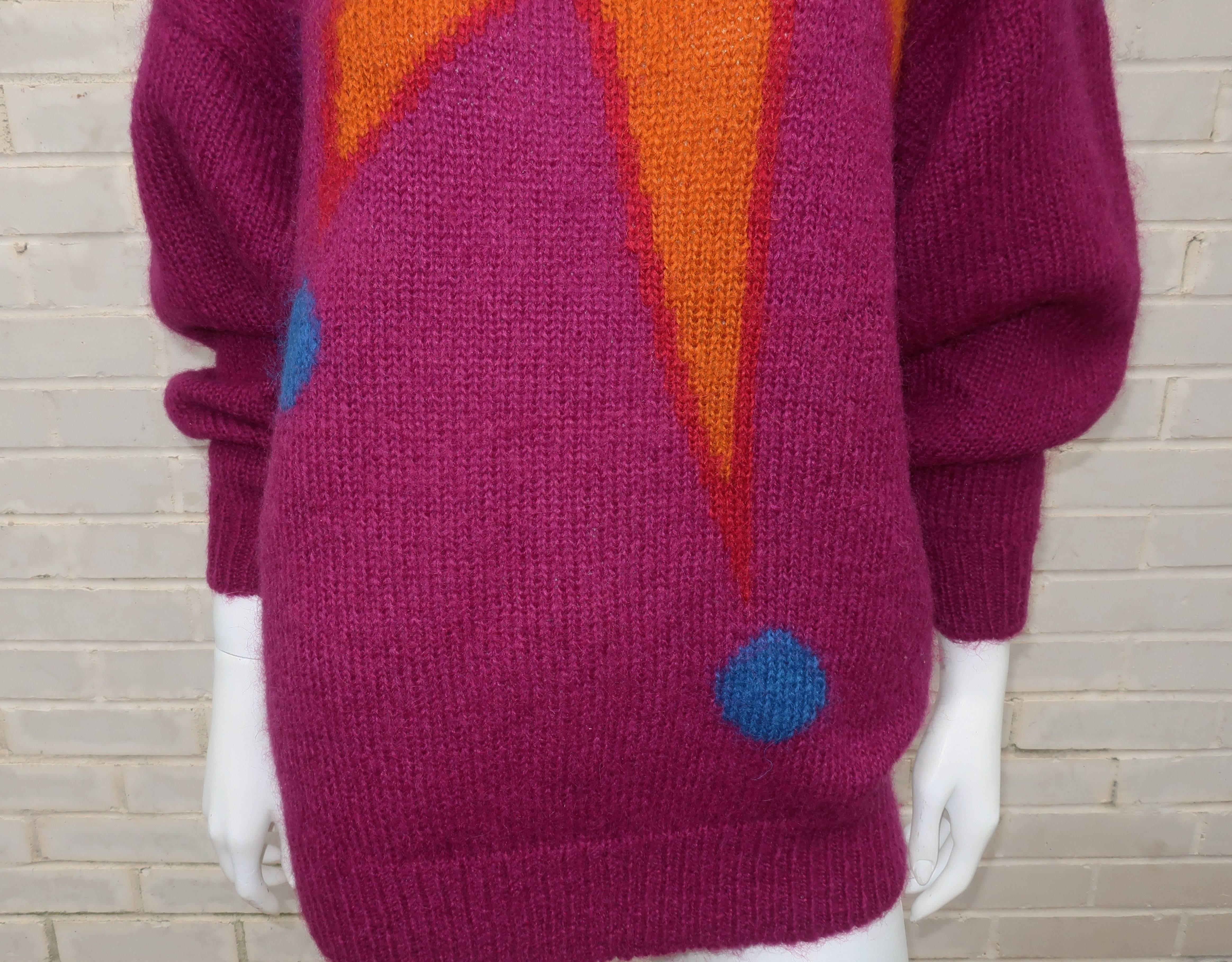 1980's Colorful Chunky Mohair Sweater With Whimsical Graphics In Excellent Condition In Atlanta, GA