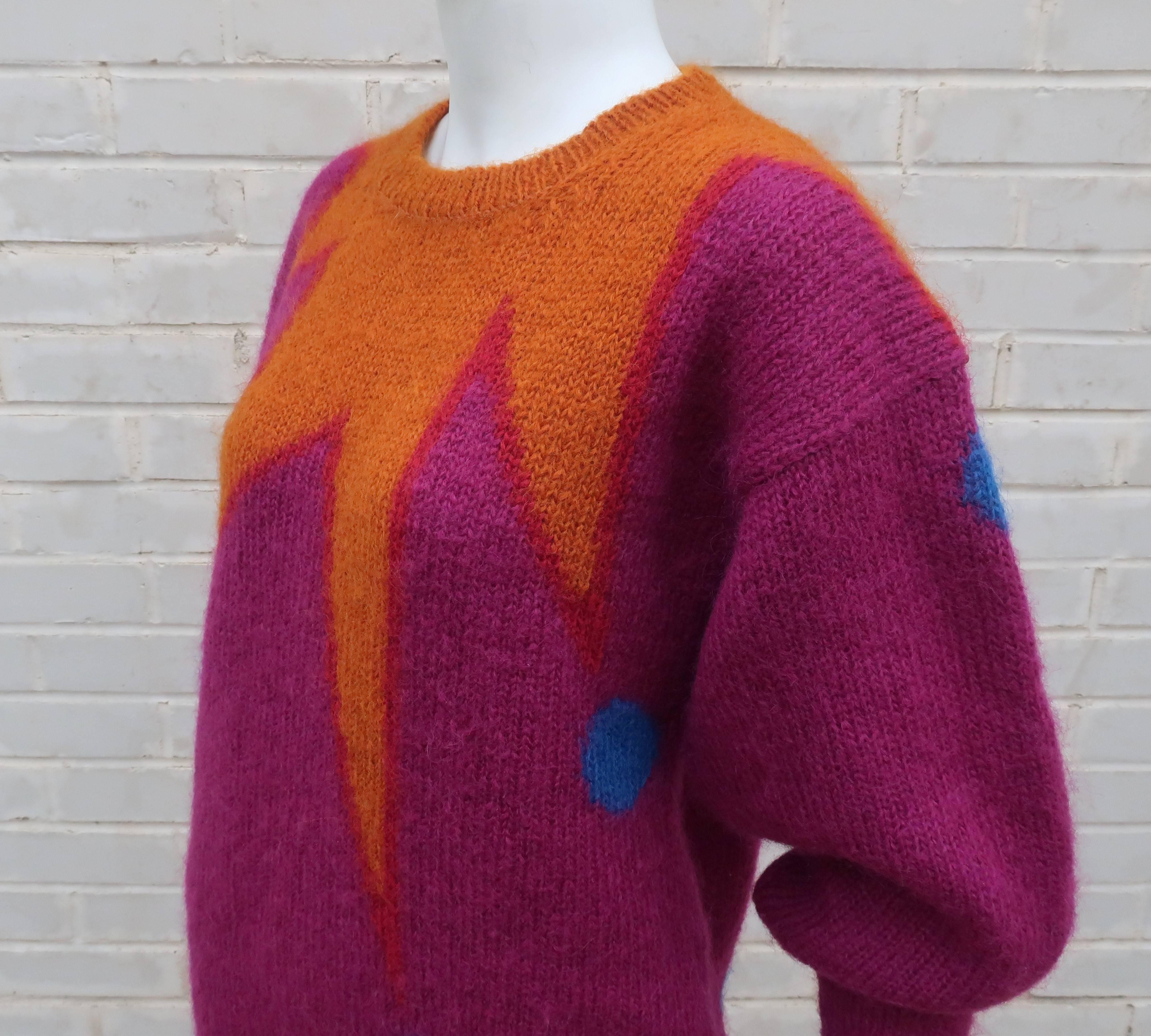 1980's Colorful Chunky Mohair Sweater With Whimsical Graphics 2