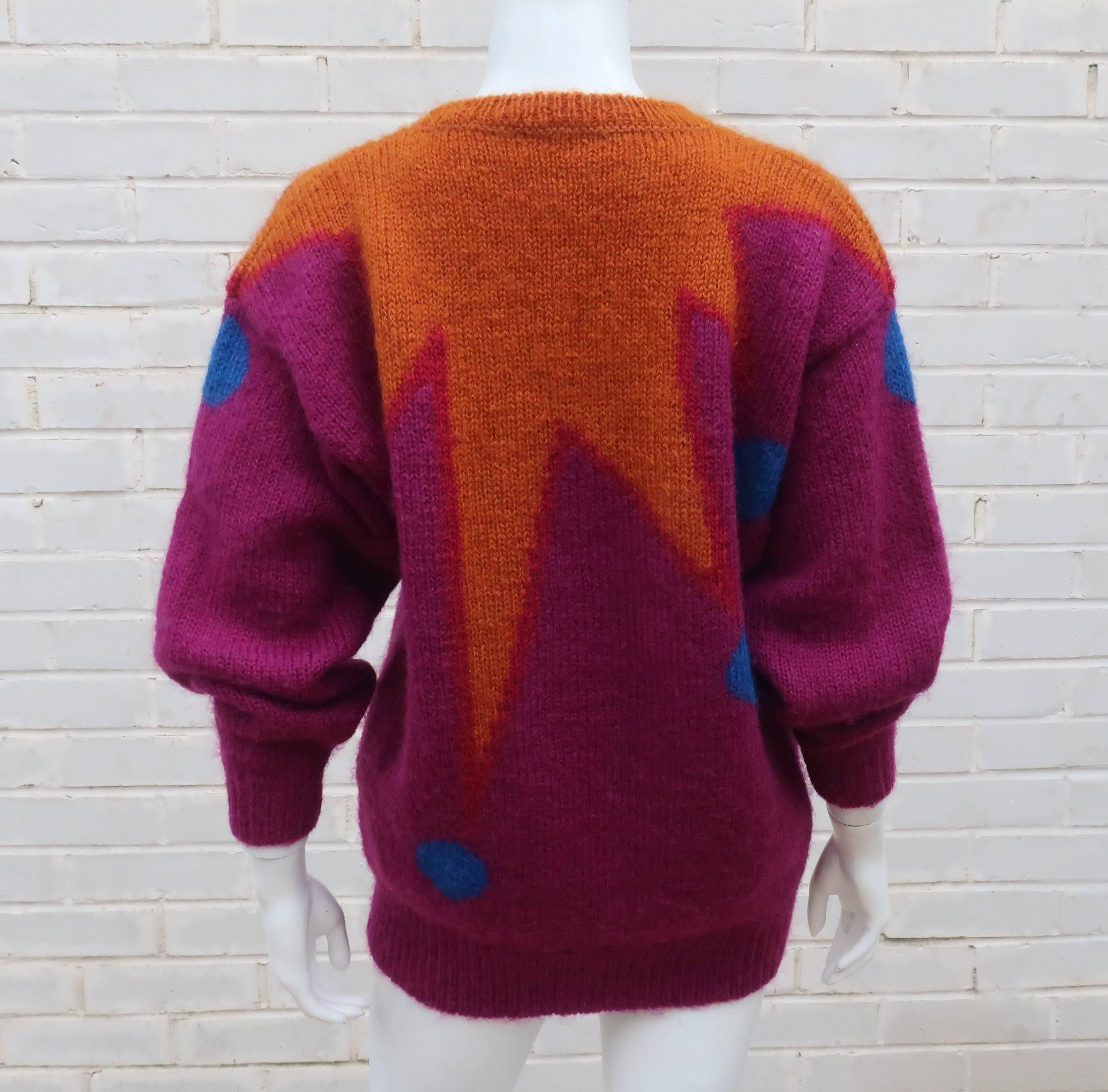 1980's Colorful Chunky Mohair Sweater With Whimsical Graphics 3