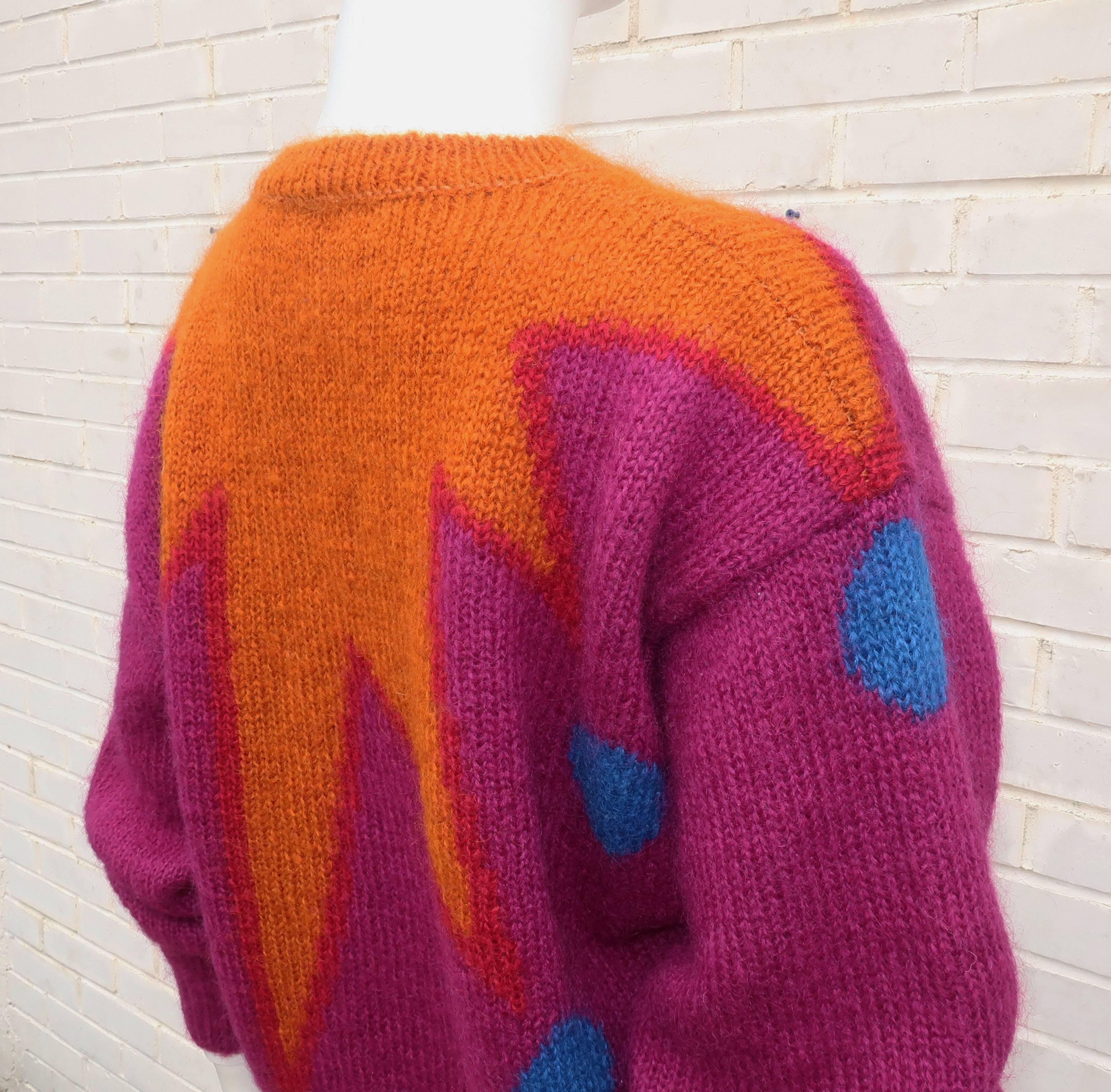 1980's Colorful Chunky Mohair Sweater With Whimsical Graphics 4