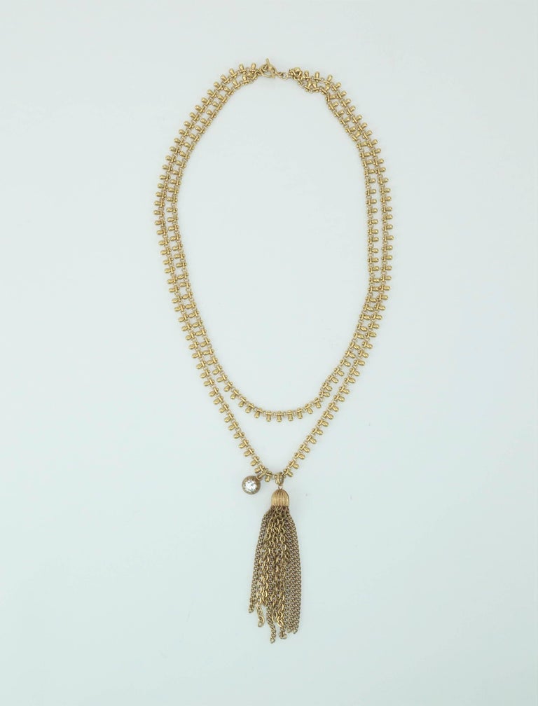 Vintage Multi Strand Articulated Gold Chain Tassel Necklace at 1stDibs