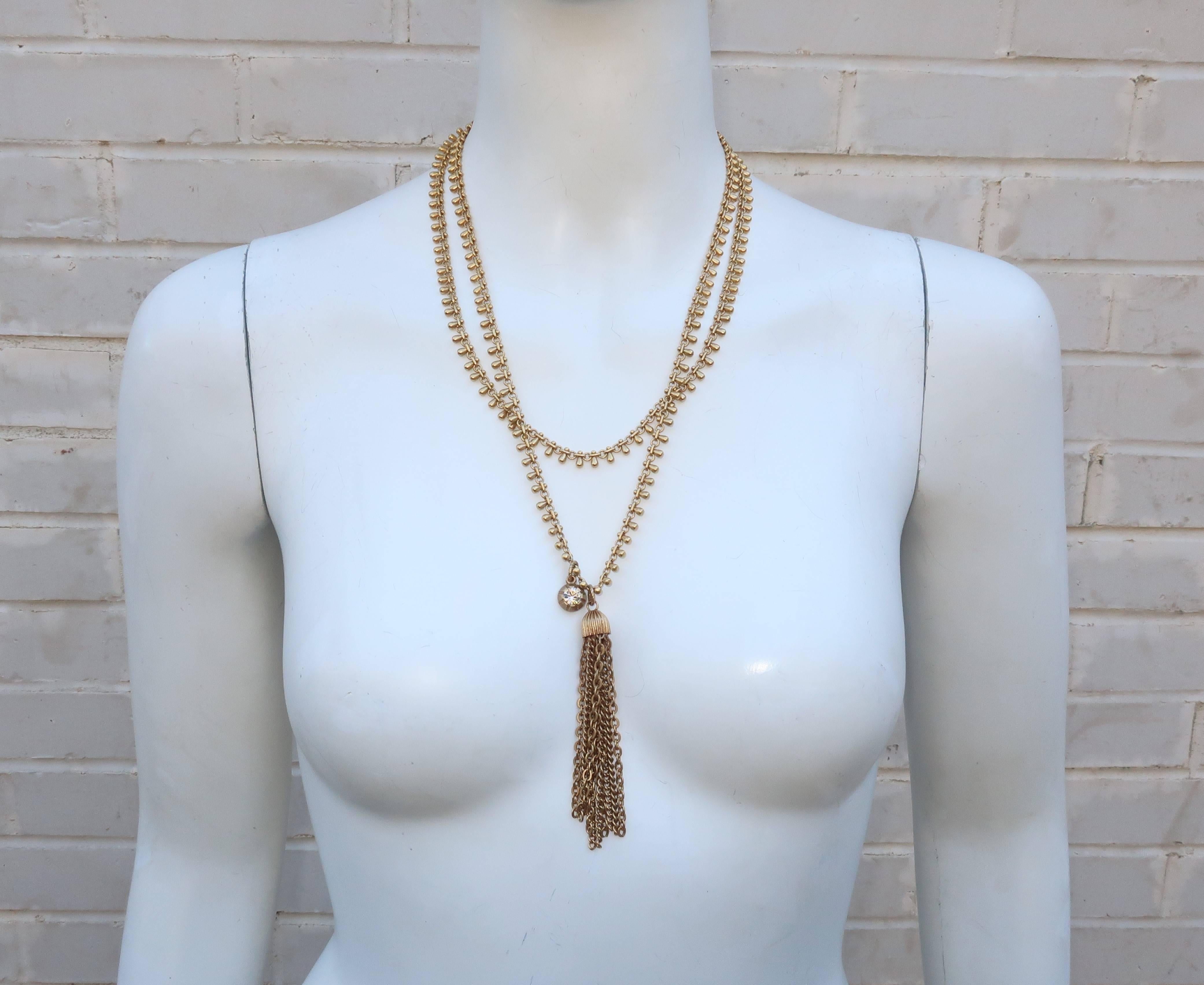 Vintage Multi Strand Articulated Gold Chain Tassel Necklace 3