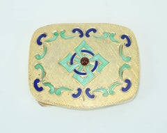 Vintage Italian Silver Gold Vermeil Enameled Powder Compact Box
