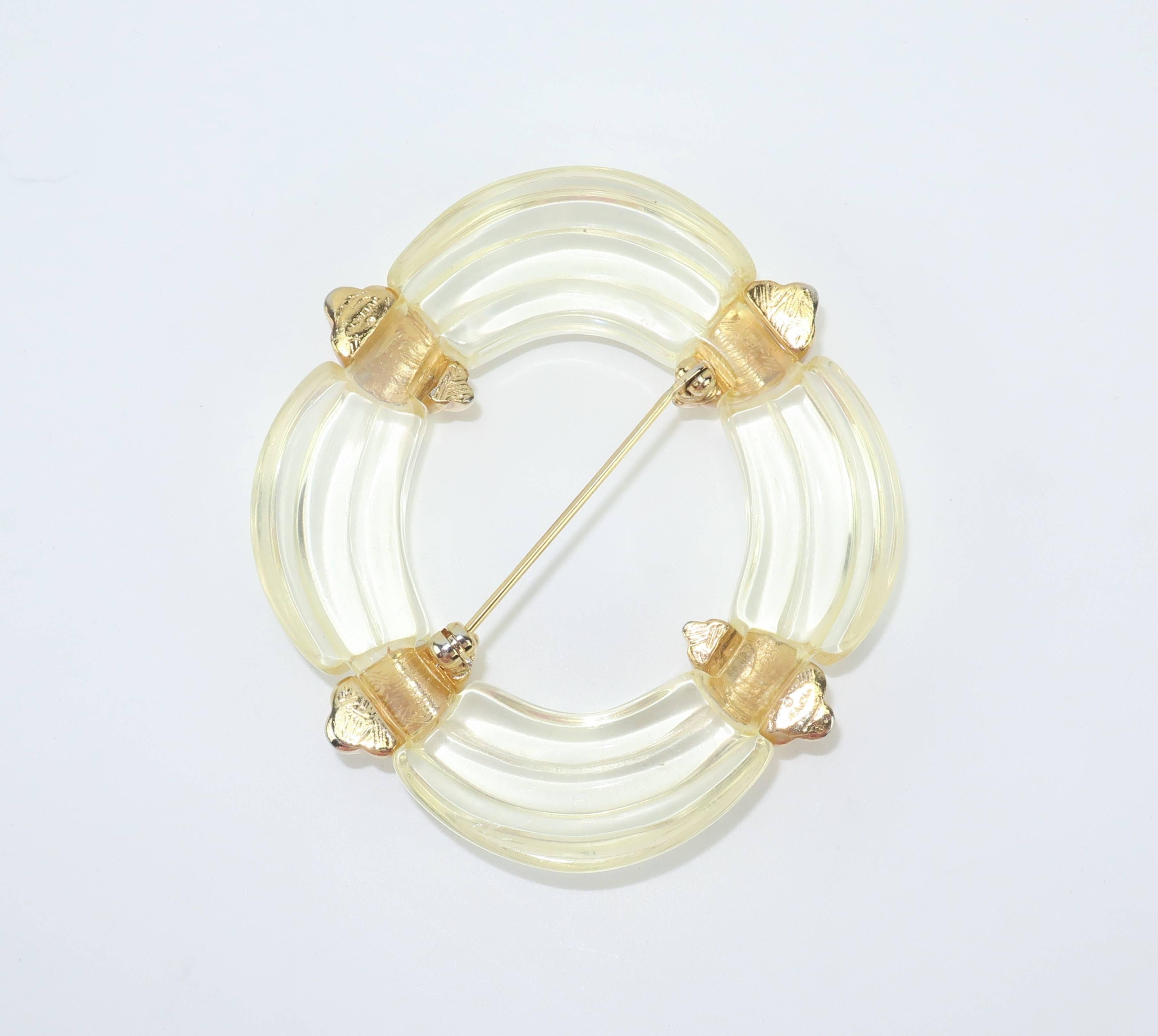 Vintage Givenchy Lucite & Gold Tone Brooch In Good Condition In Atlanta, GA