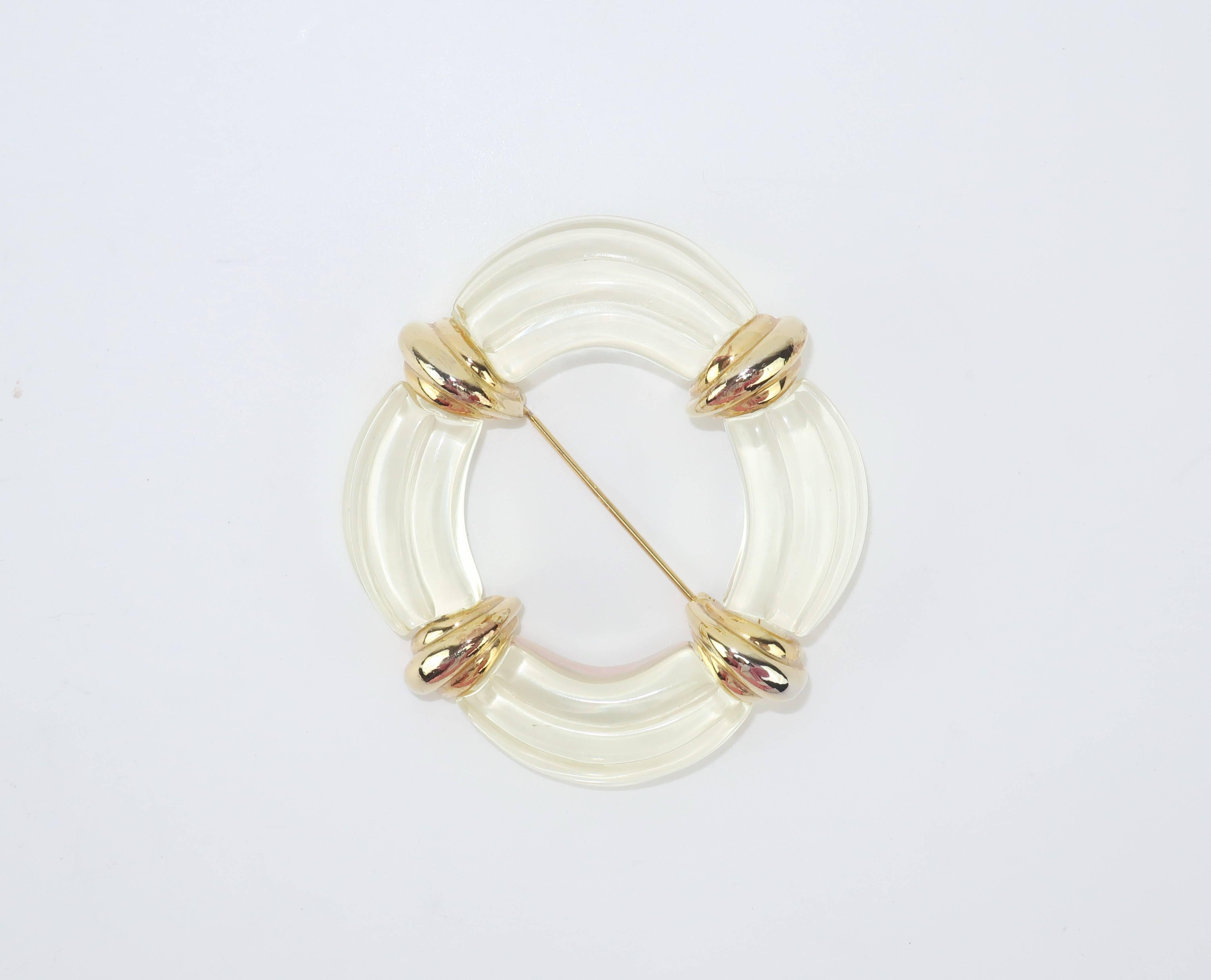 Modern Vintage Givenchy Lucite & Gold Tone Brooch