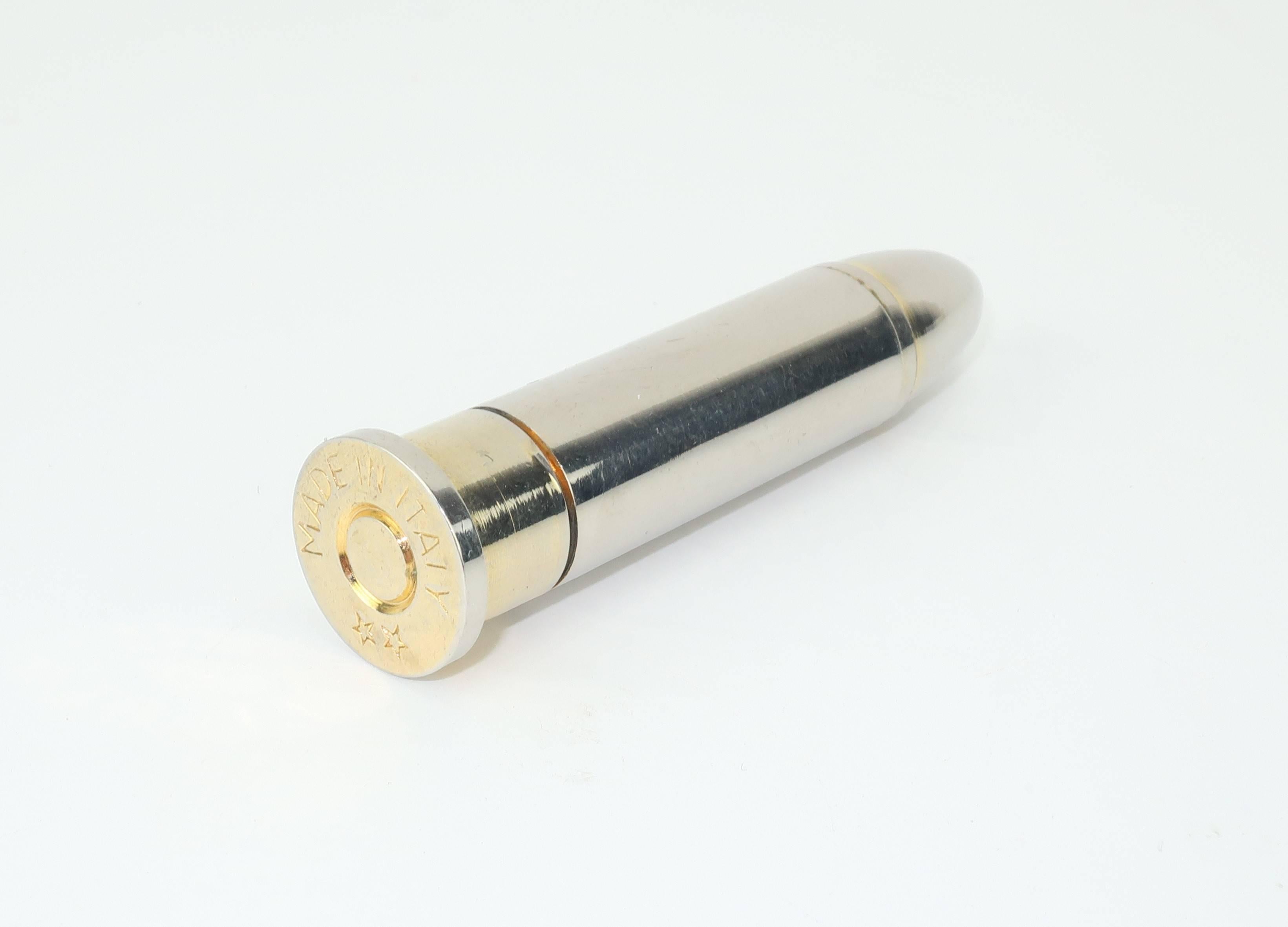 Vintage Chrome & Brass Italian Bullet Pill Box 3