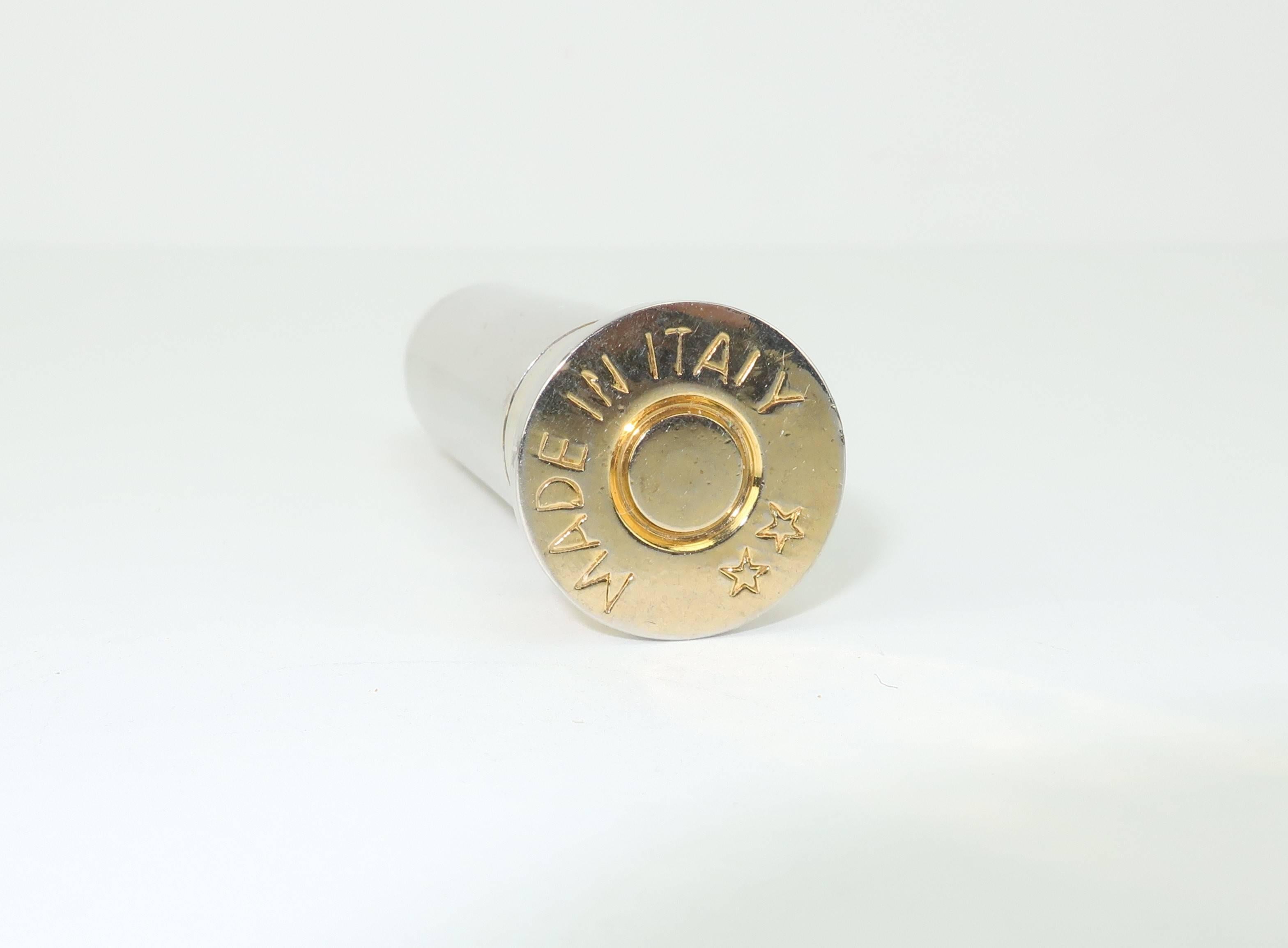 Vintage Chrome & Brass Italian Bullet Pill Box 1