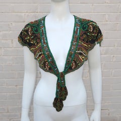 1970's Egyptian Revival Style Beaded & Fringed Bohemian Bib Collar