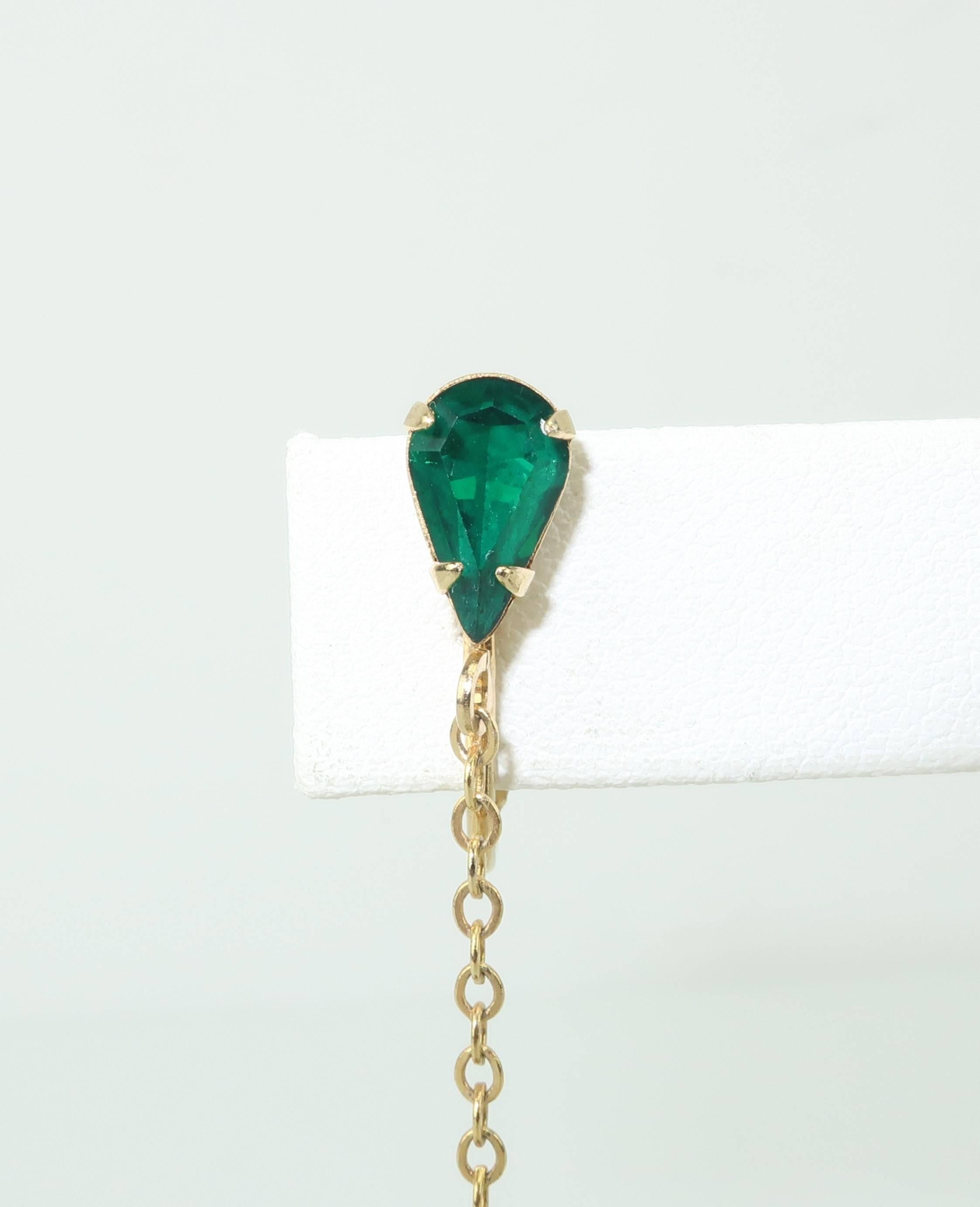 Women's Emerald Green Rhinestone Dangle Earrings, 1960s 