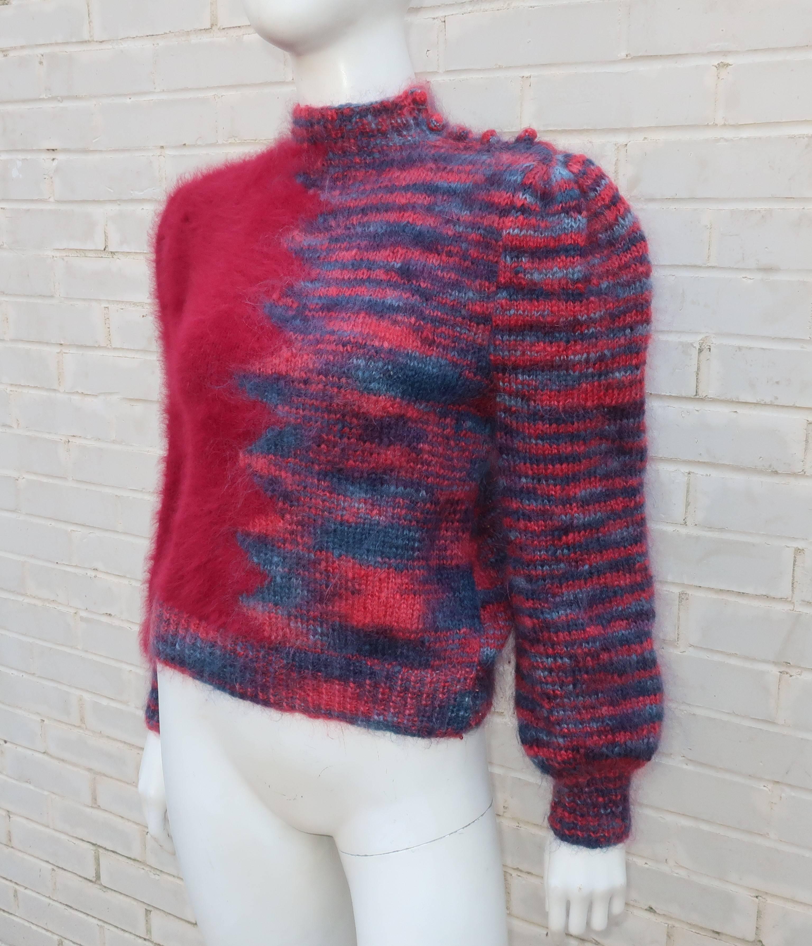 Women's 1970s Cranberry Red Angora Sweater