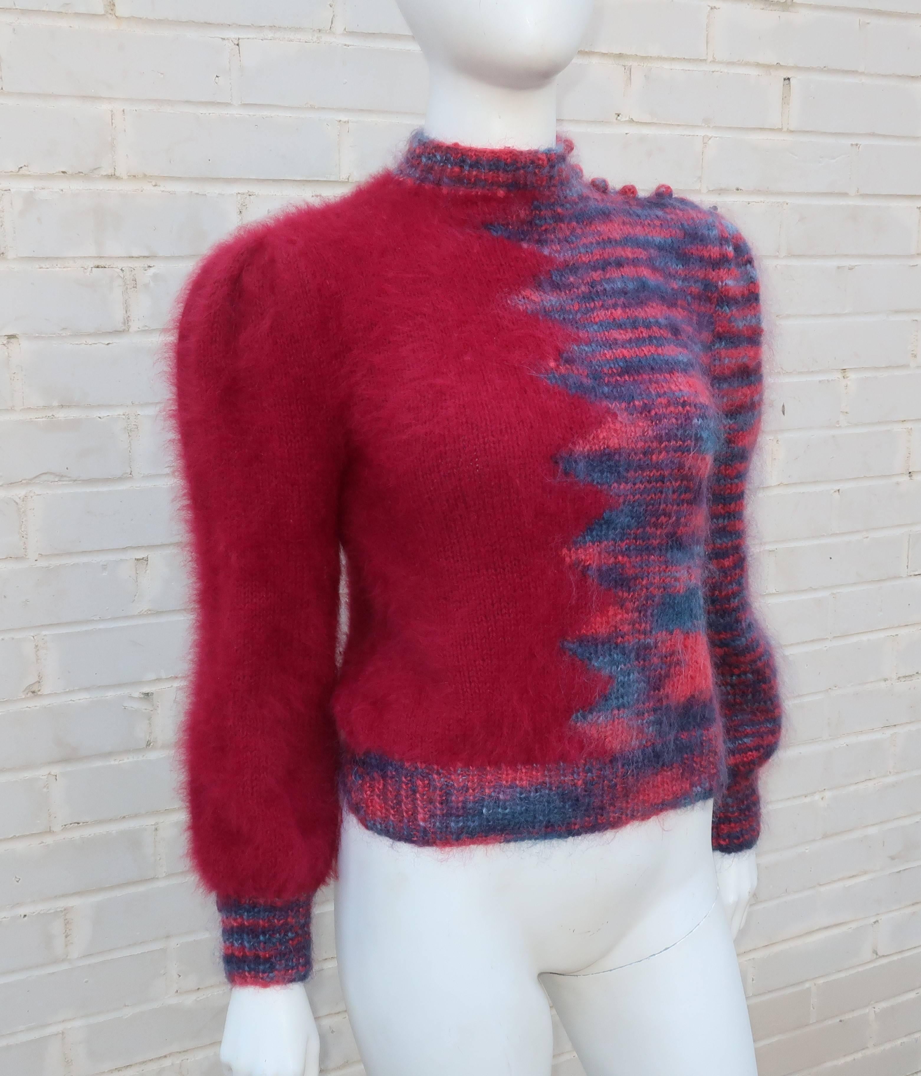 1970s Cranberry Red Angora Sweater In Excellent Condition In Atlanta, GA