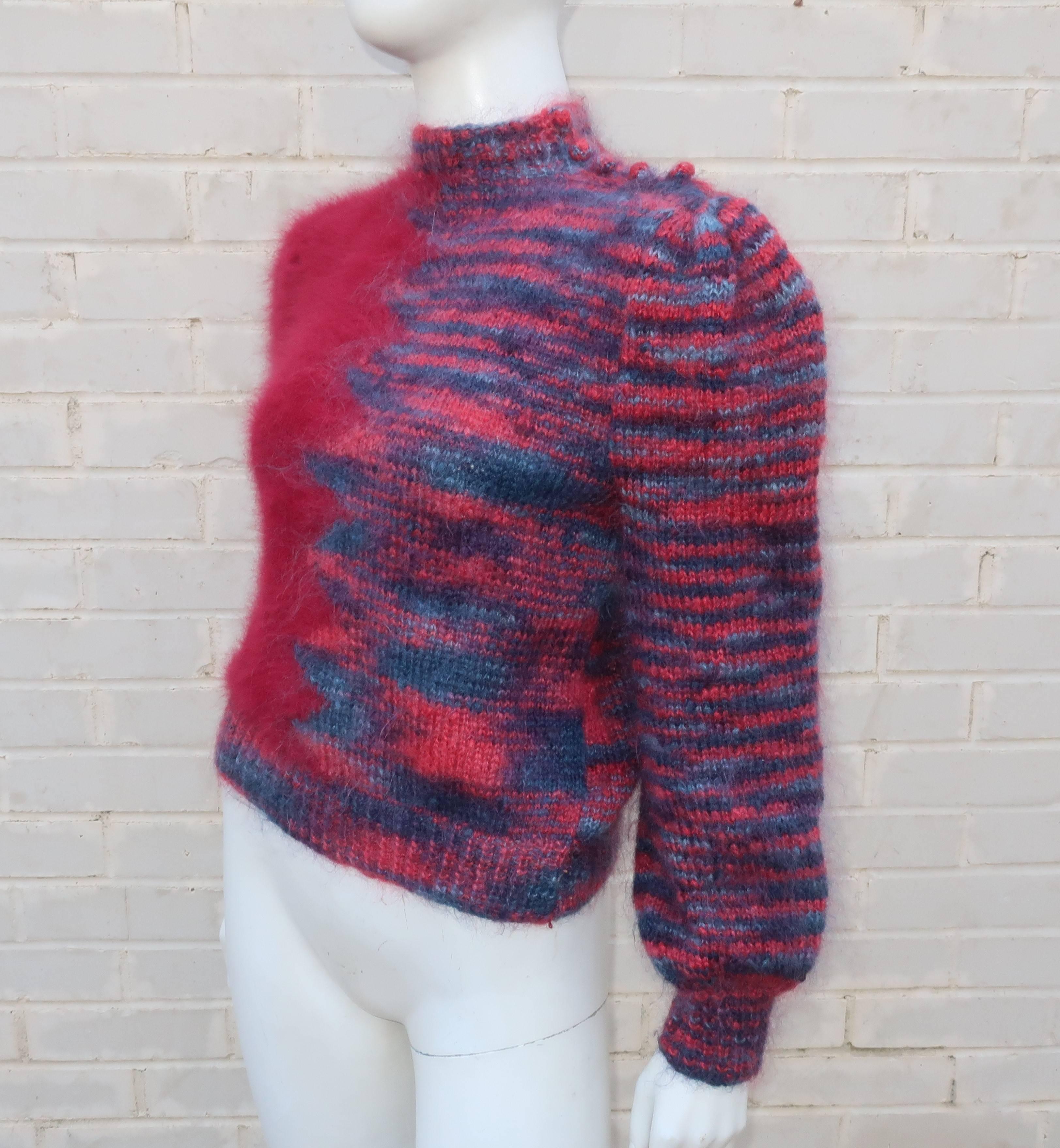 1970s Cranberry Red Angora Sweater 3