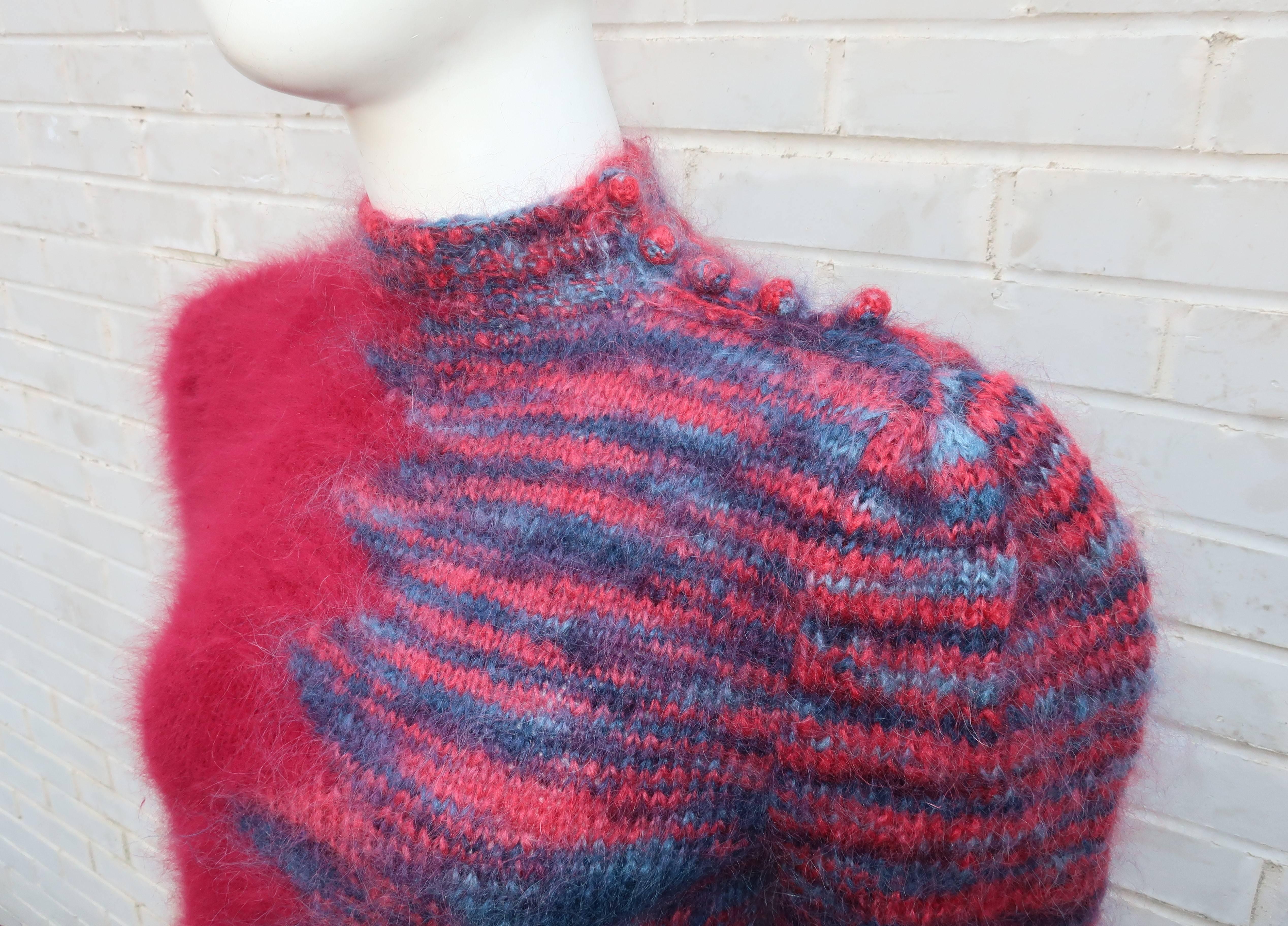 1970s Cranberry Red Angora Sweater 1