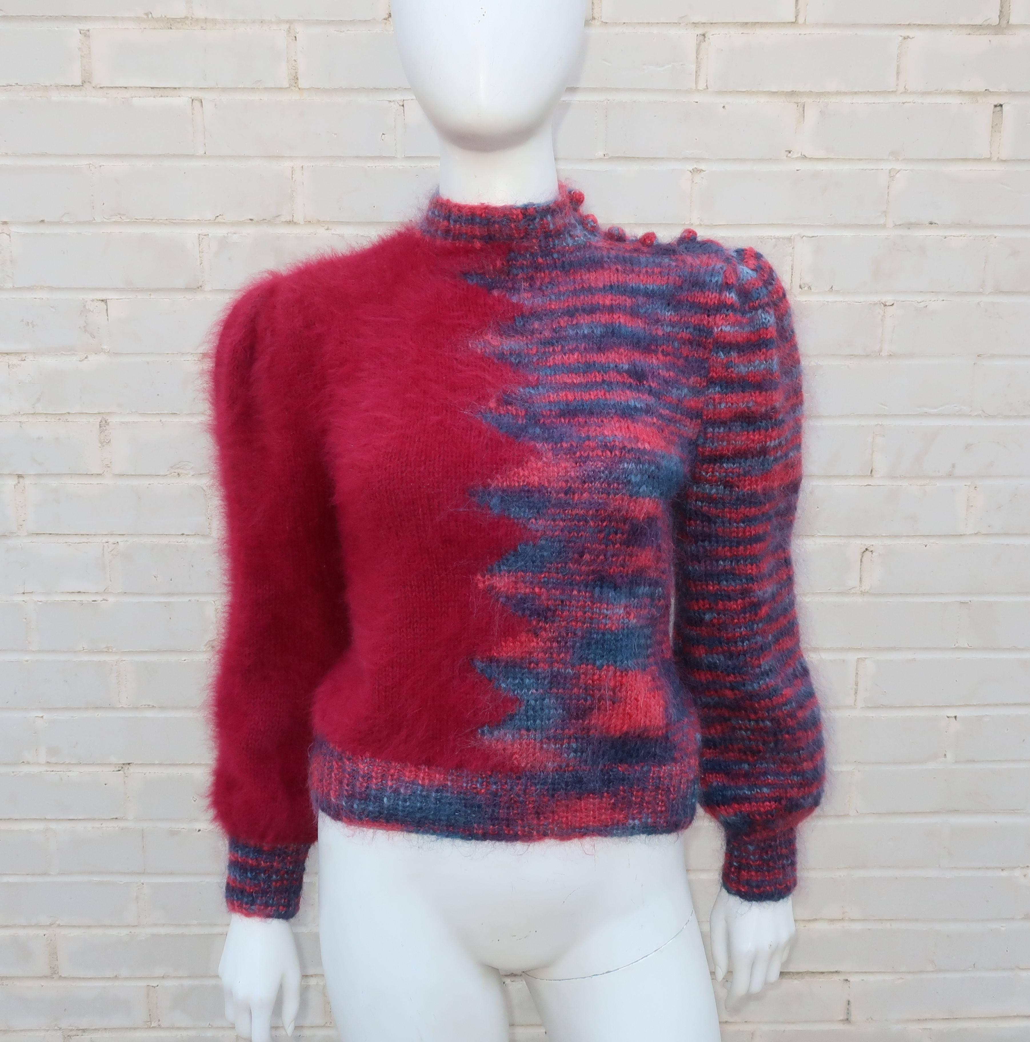 Brown 1970s Cranberry Red Angora Sweater