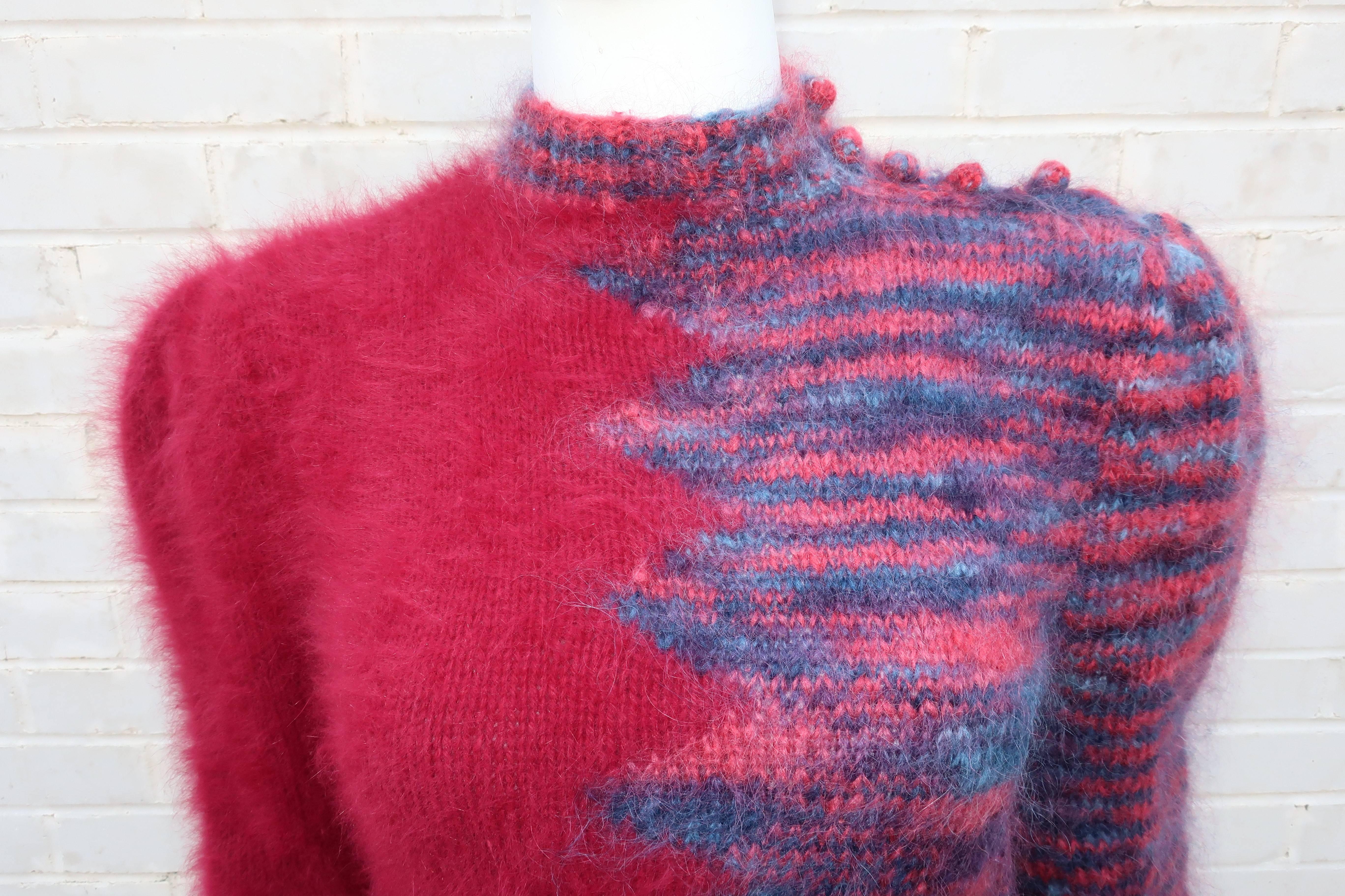 1970s Cranberry Red Angora Sweater 4