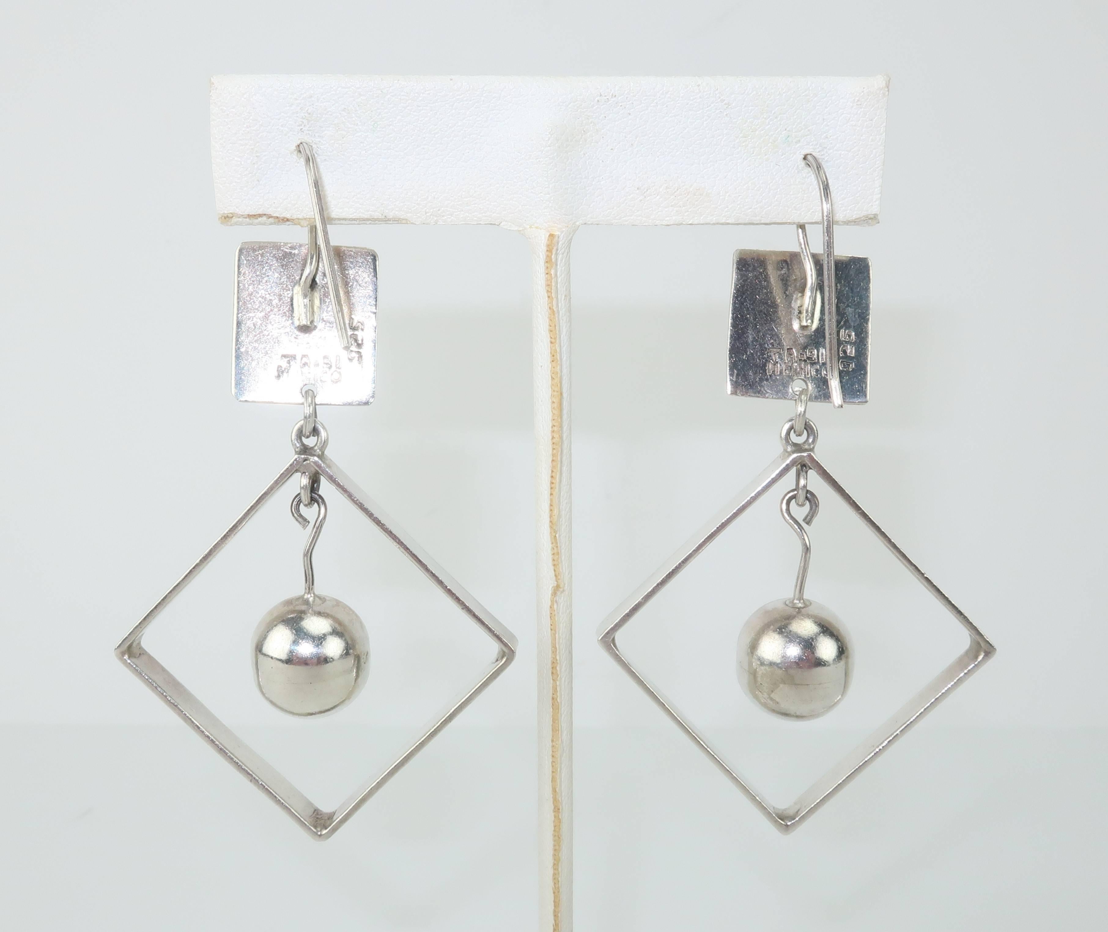 Modernist Vintage Sterling Silver Taxco Mexico Geometric Earrings