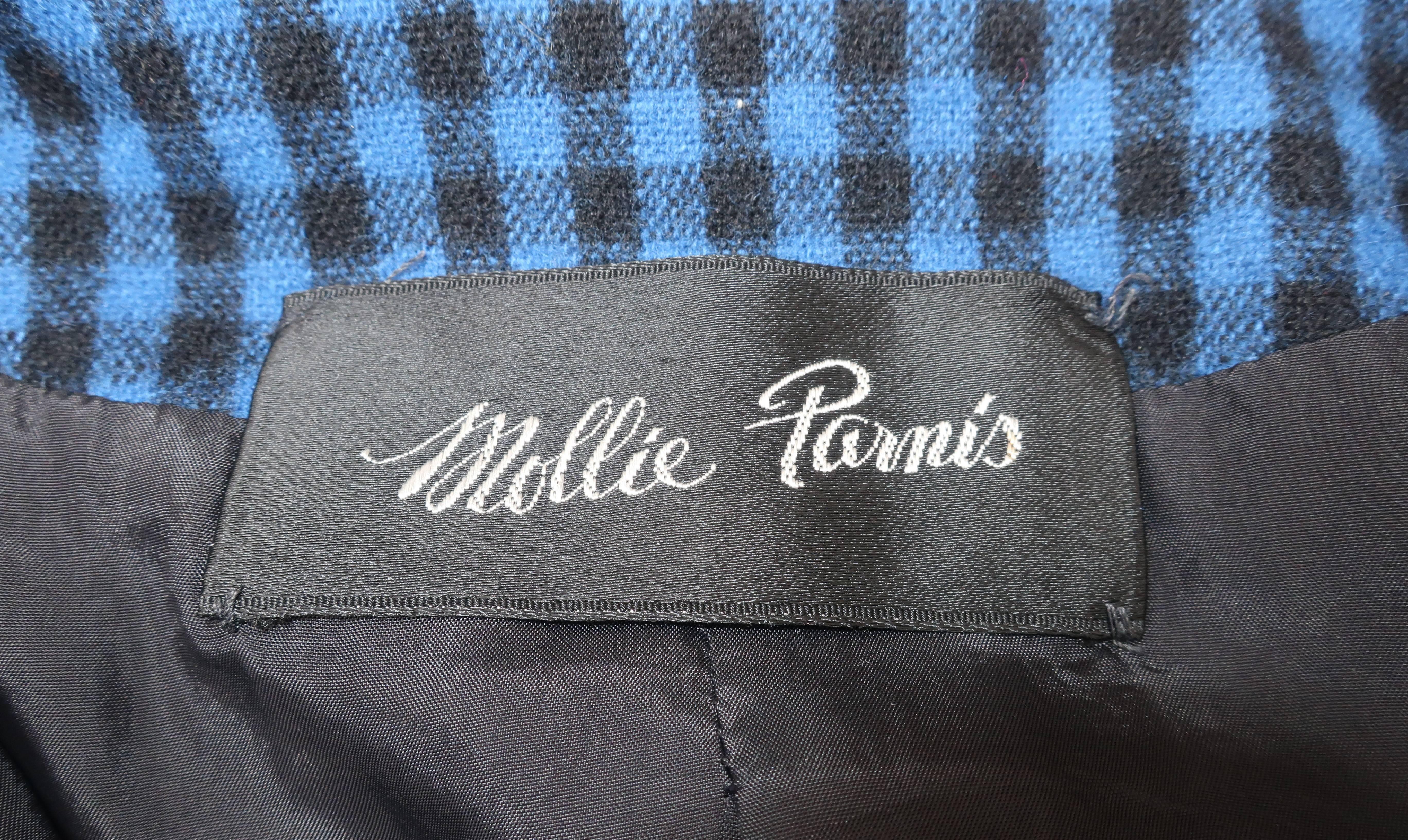 C.1970 Mollie Parnis Black & Blue Wool Gingham Suit 4