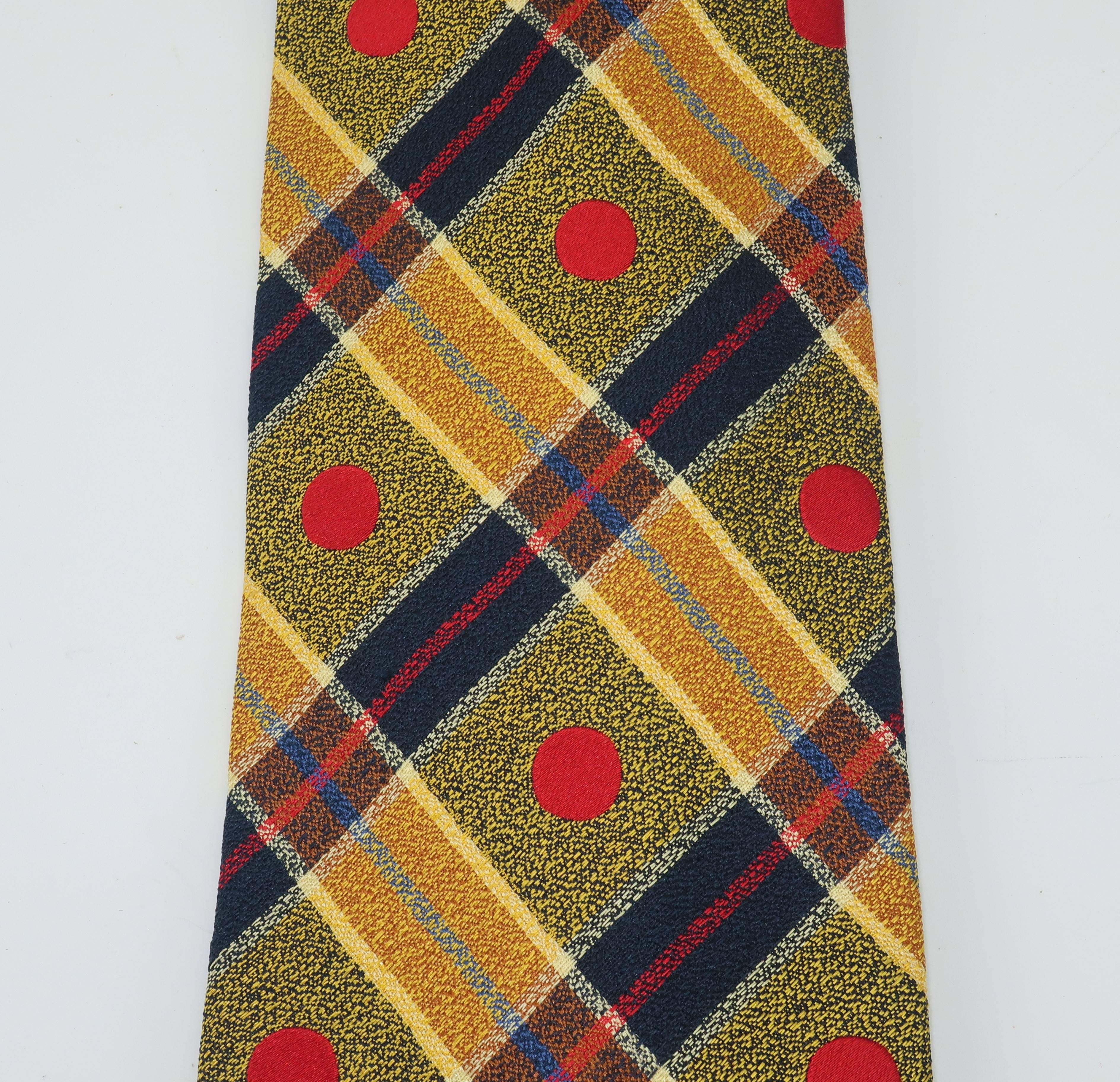 Brown 1990's Ungaro Silk Plaid Men's Necktie