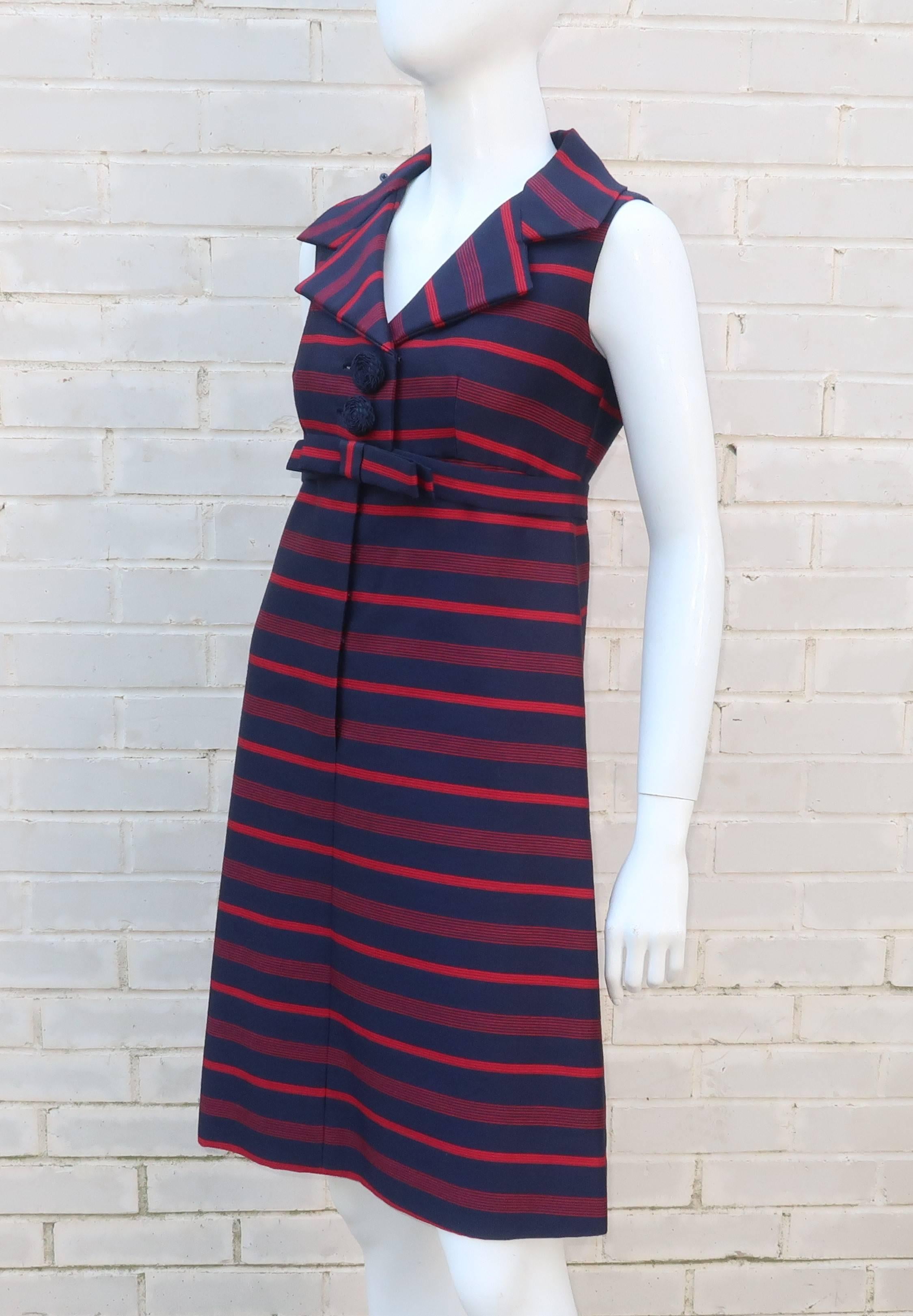 Red & Blue Striped A-Line Dress, 1960's 2