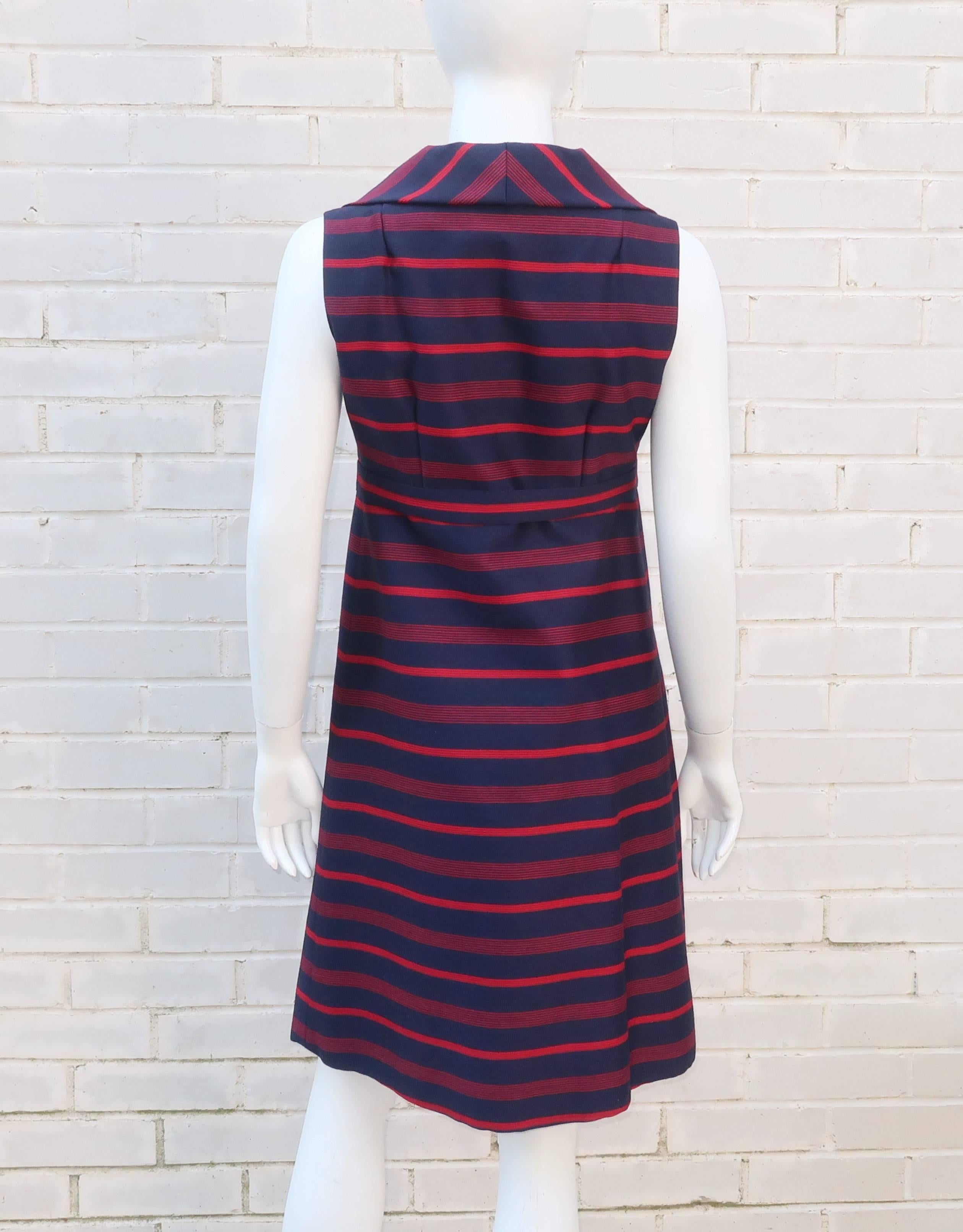 Red & Blue Striped A-Line Dress, 1960's 3