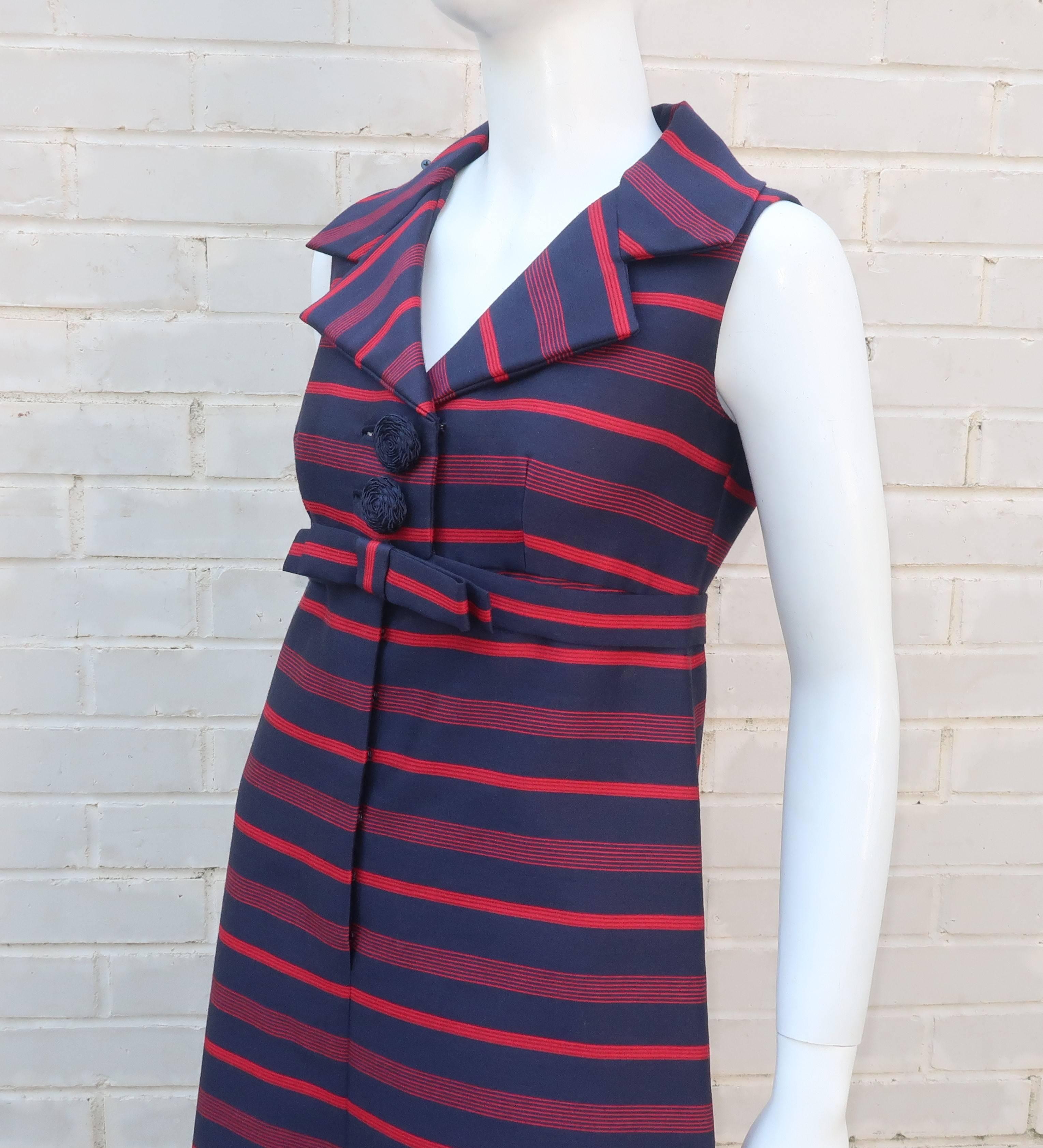 Red & Blue Striped A-Line Dress, 1960's 1