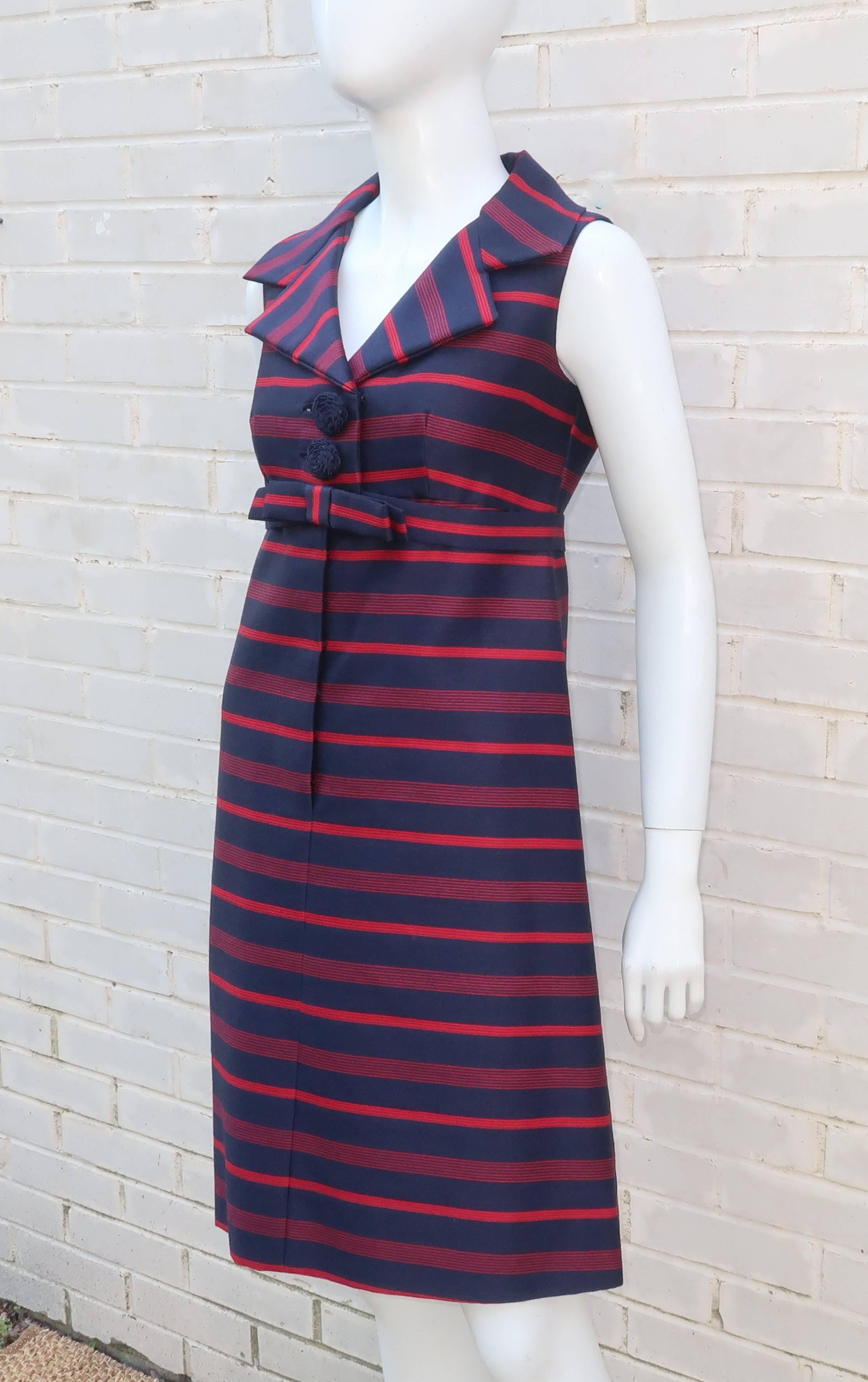 Women's Red & Blue Striped A-Line Dress, 1960's