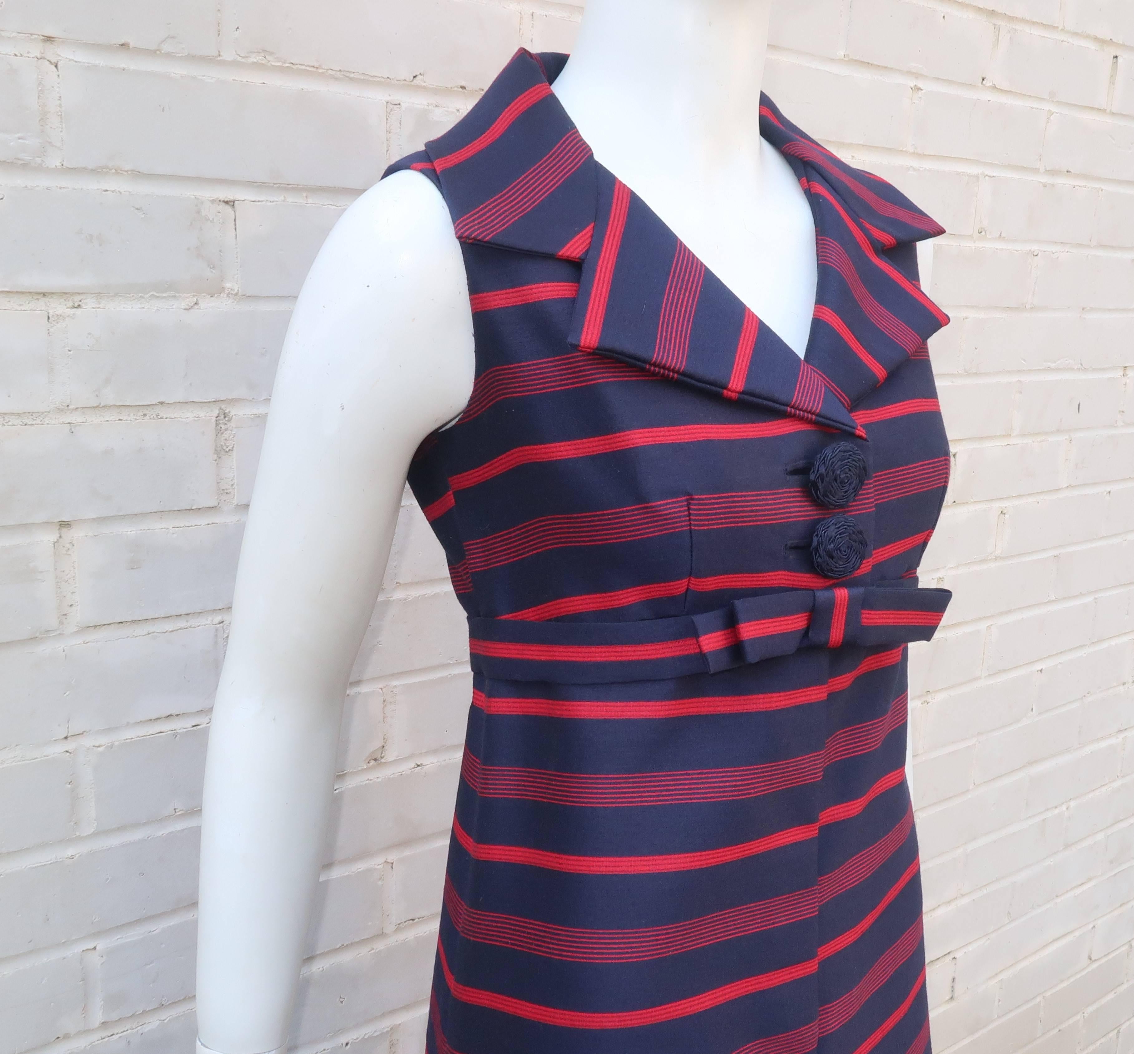 Black Red & Blue Striped A-Line Dress, 1960's