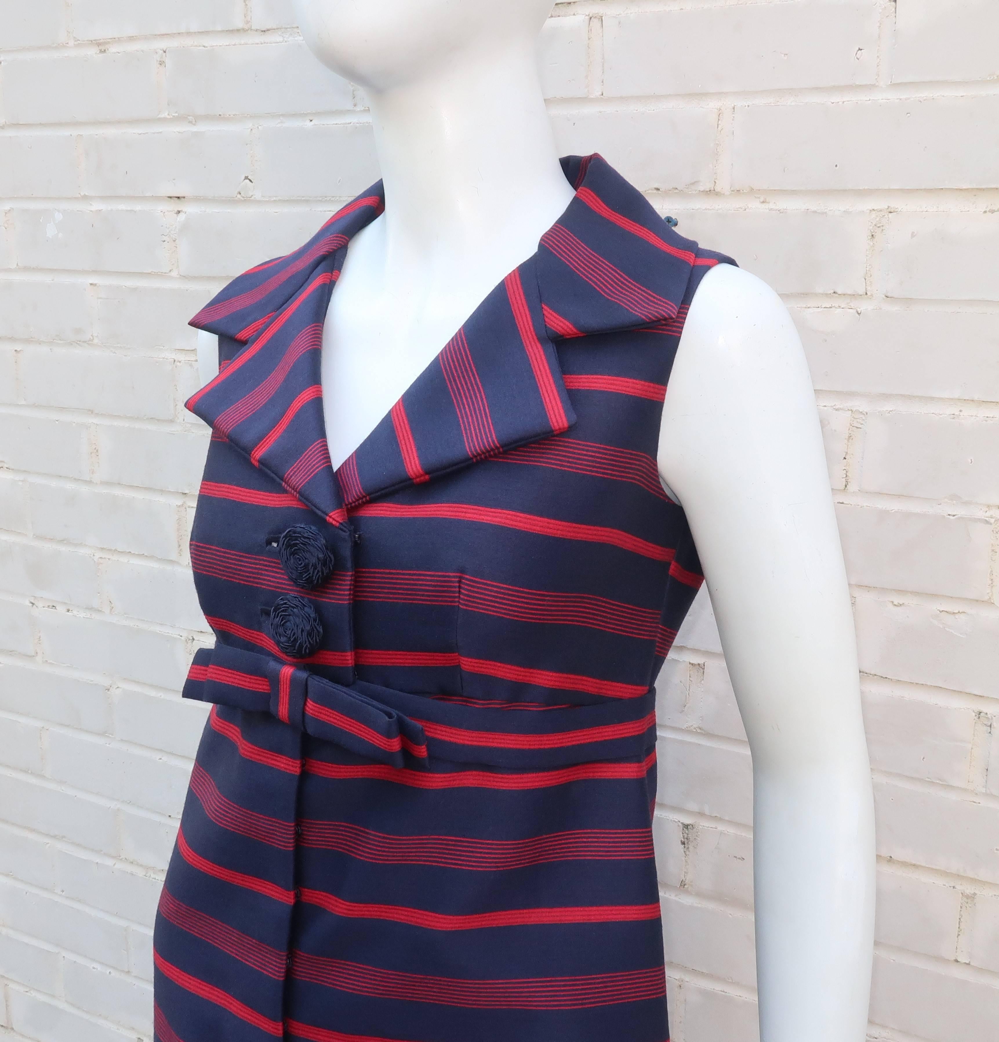 Red & Blue Striped A-Line Dress, 1960's In Good Condition In Atlanta, GA