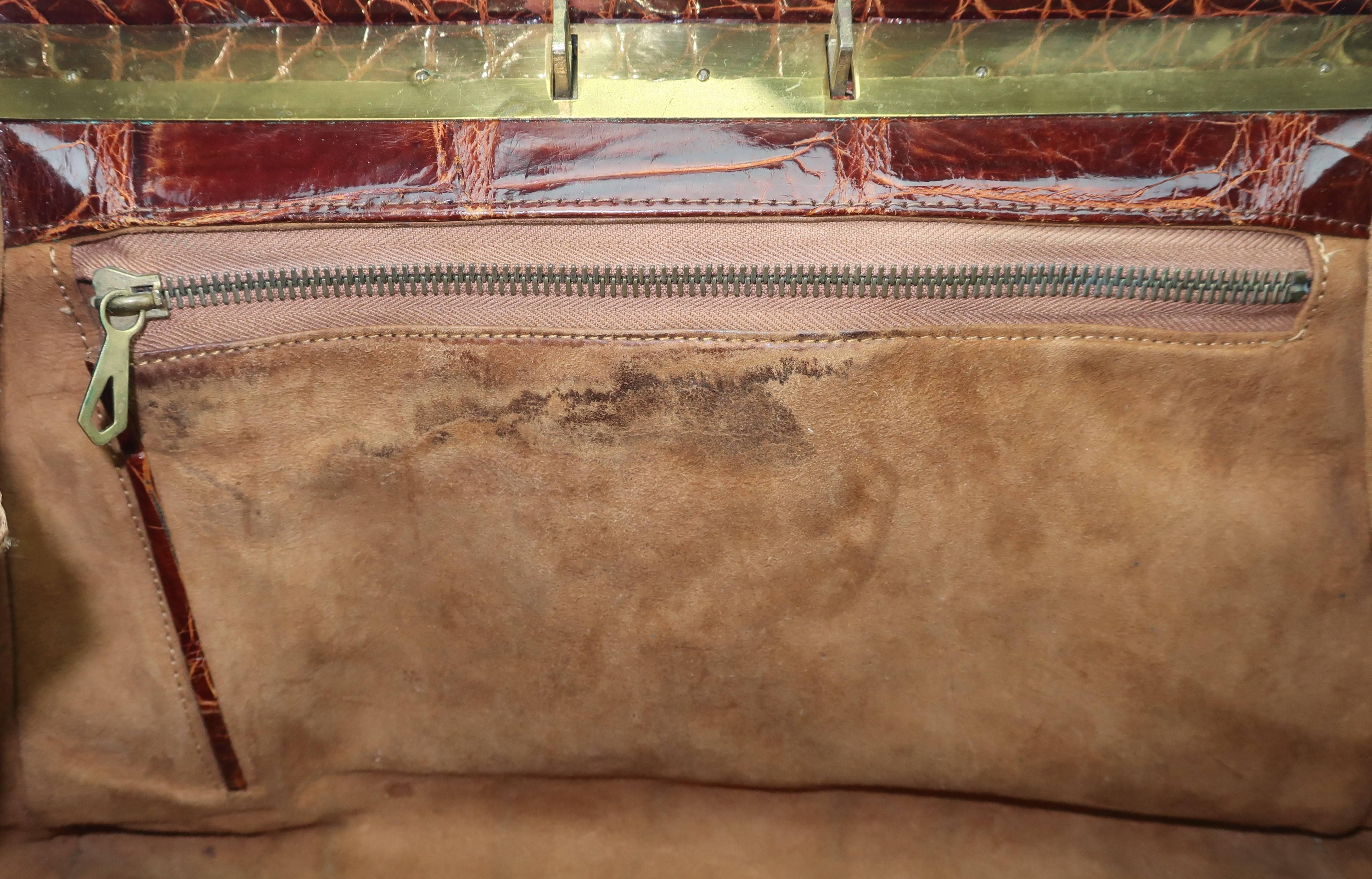 Classic 1950's Alligator Doctor's Bag Handbag With Key 7