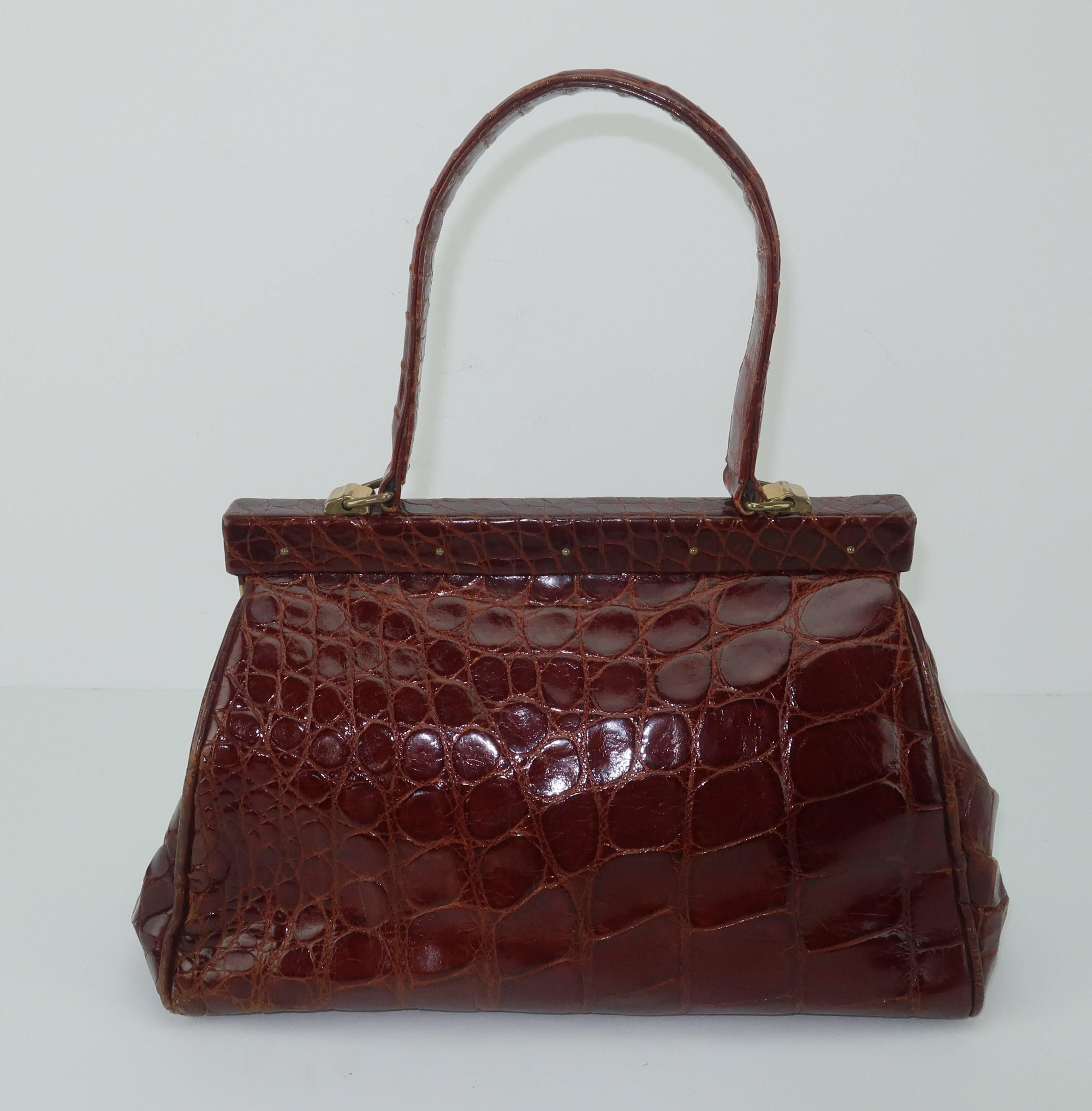 Classic 1950's Alligator Doctor's Bag Handbag With Key 1